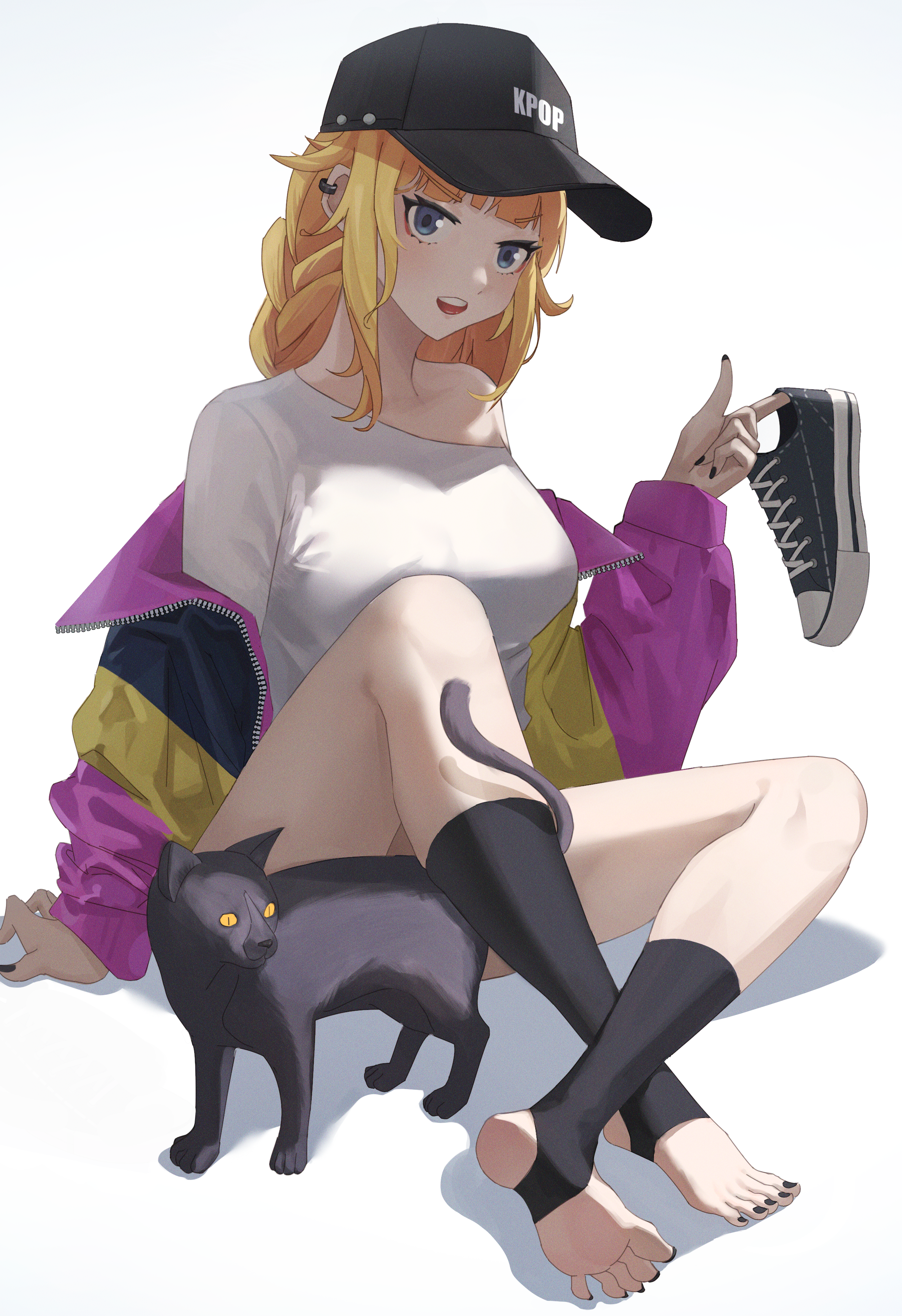 Paripi Koumei Fan Art: Eiko Tsukimi with Cat and Shoe HD Phone Wallpaper
