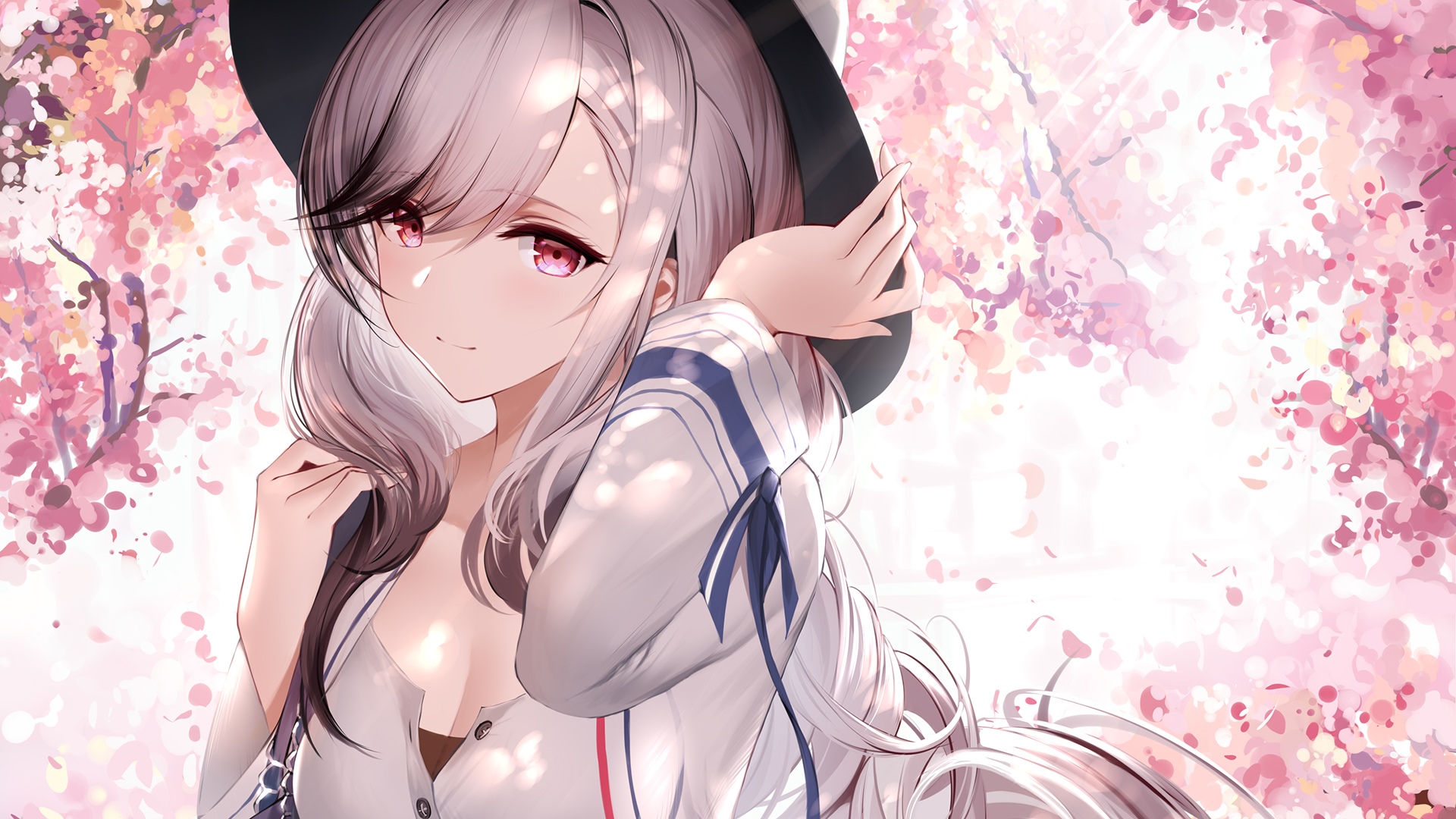 Dunkerque Azur Lane anime girl with pink flowers HD Wallpaper