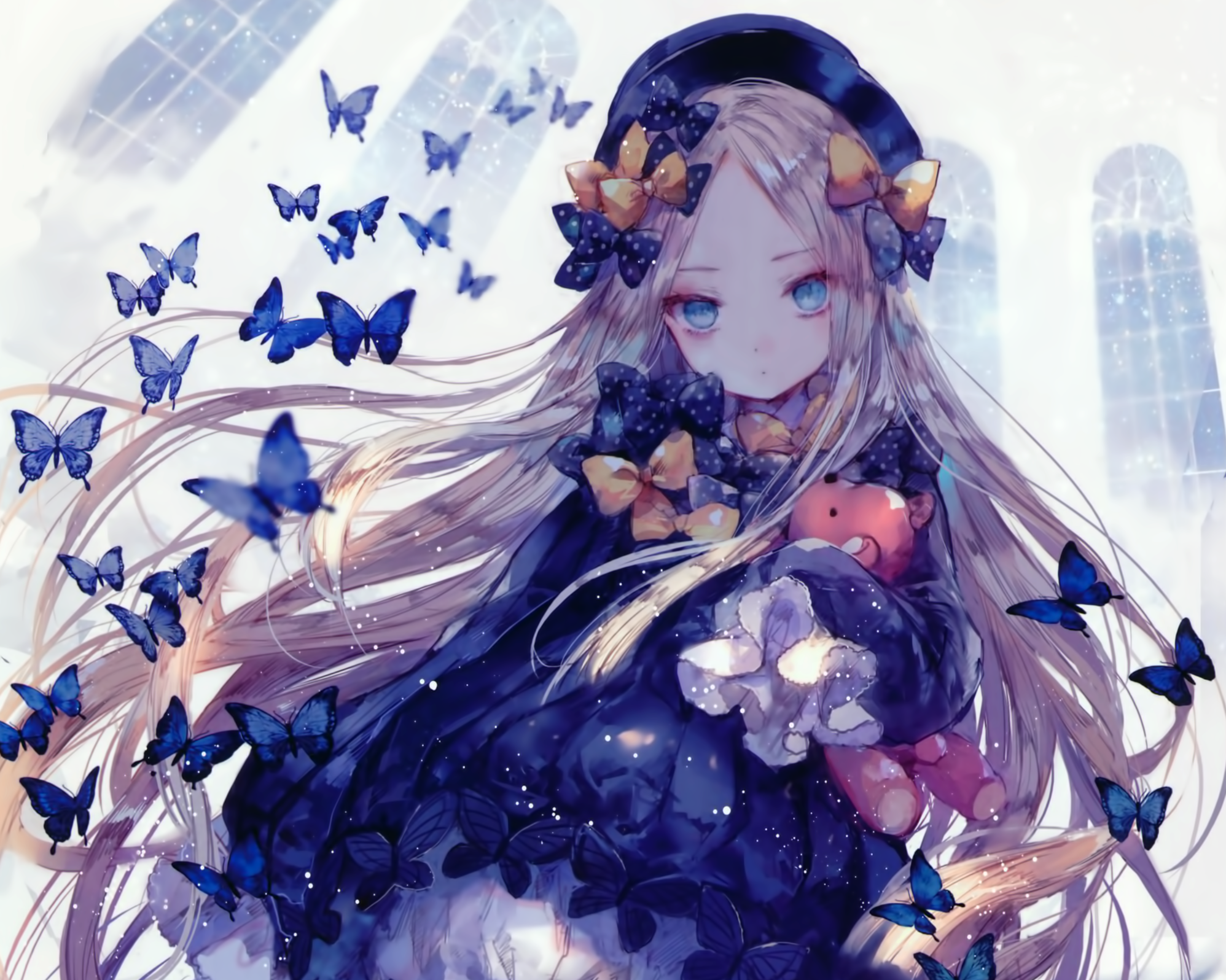 Abigail Williams surrounded by blue butterflies HD Wallpaper