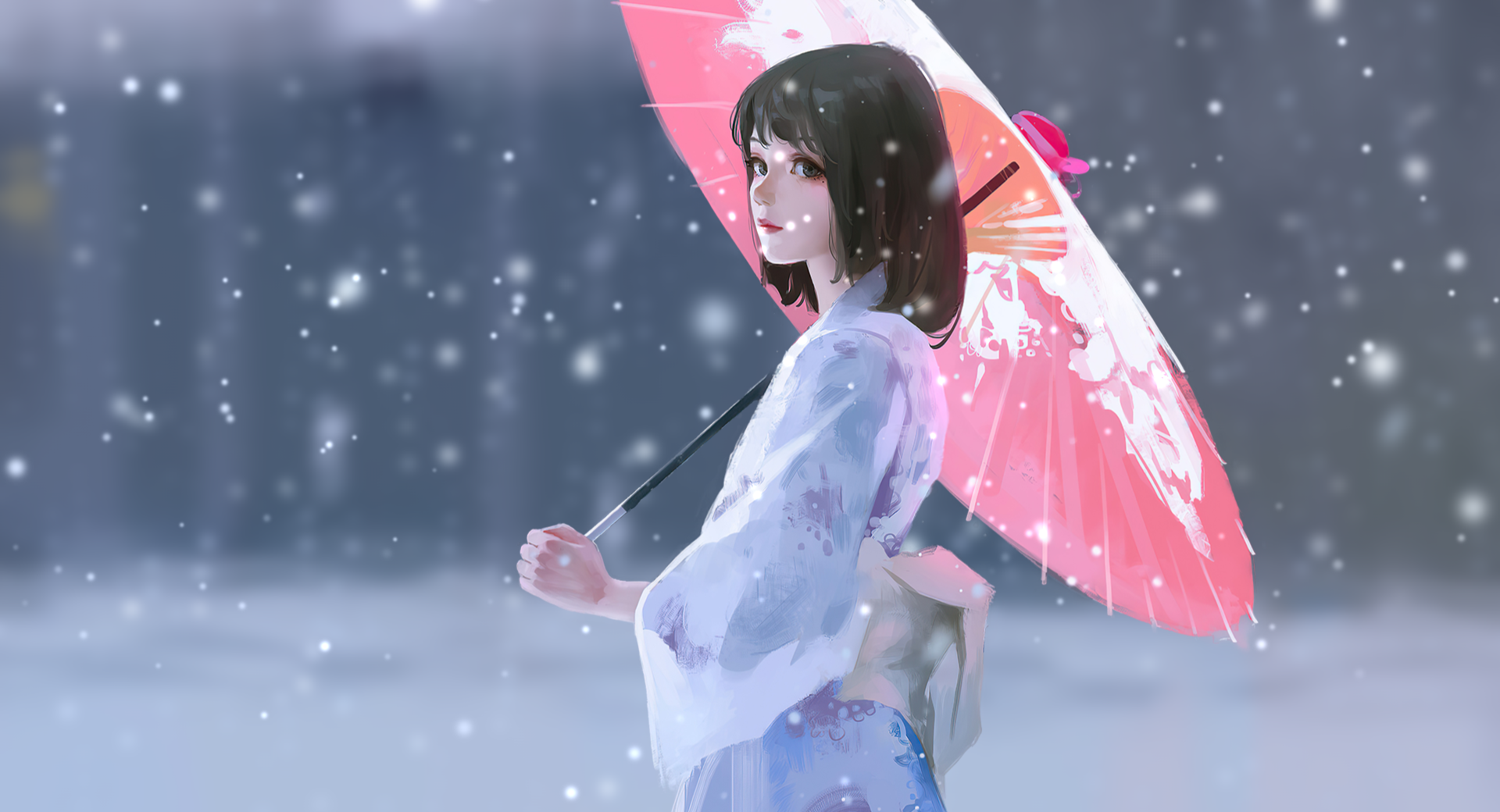DannyLaiLai with umbrella in kimono HD Wallpaper