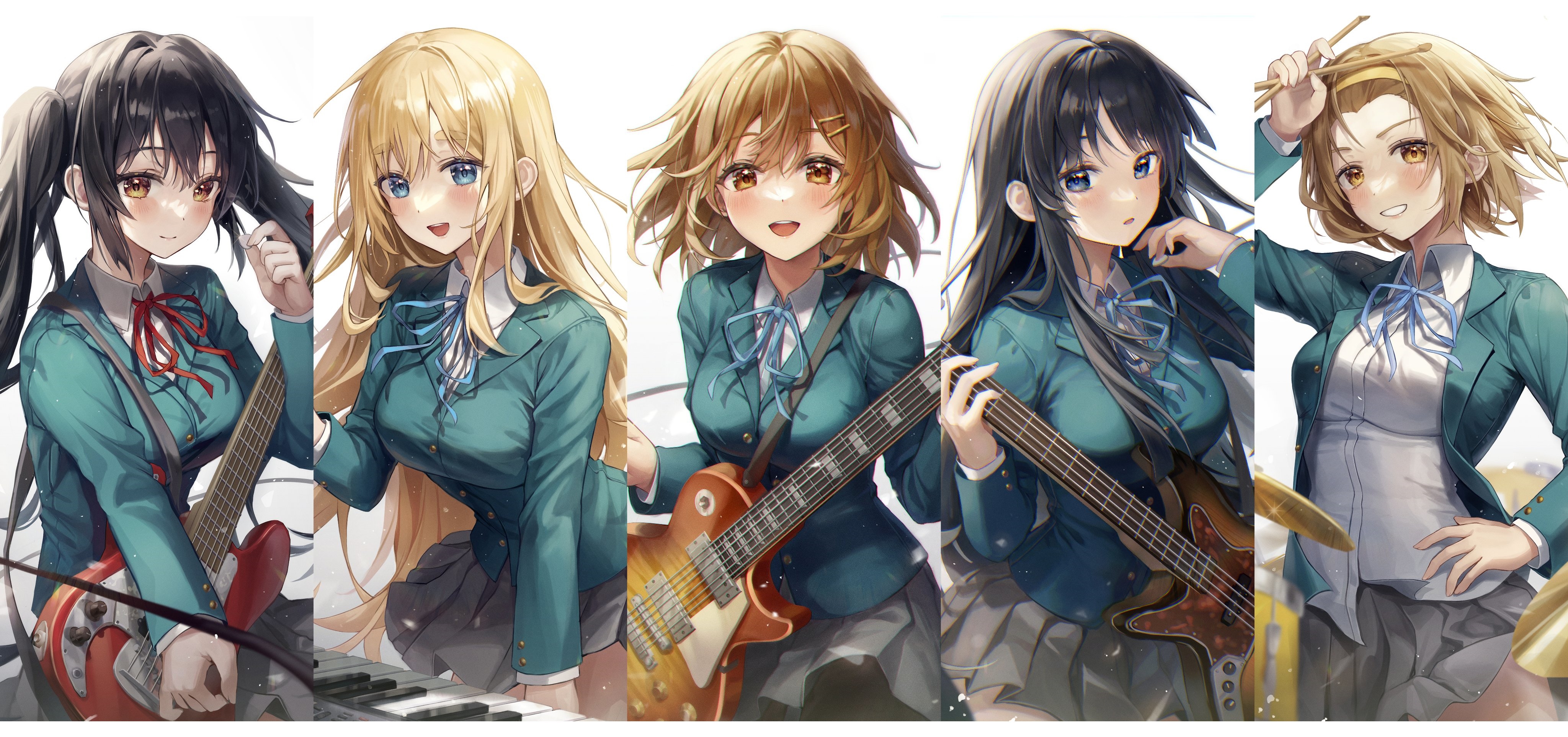 K-ON! girls in school uniforms with instruments HD Wallpaper
