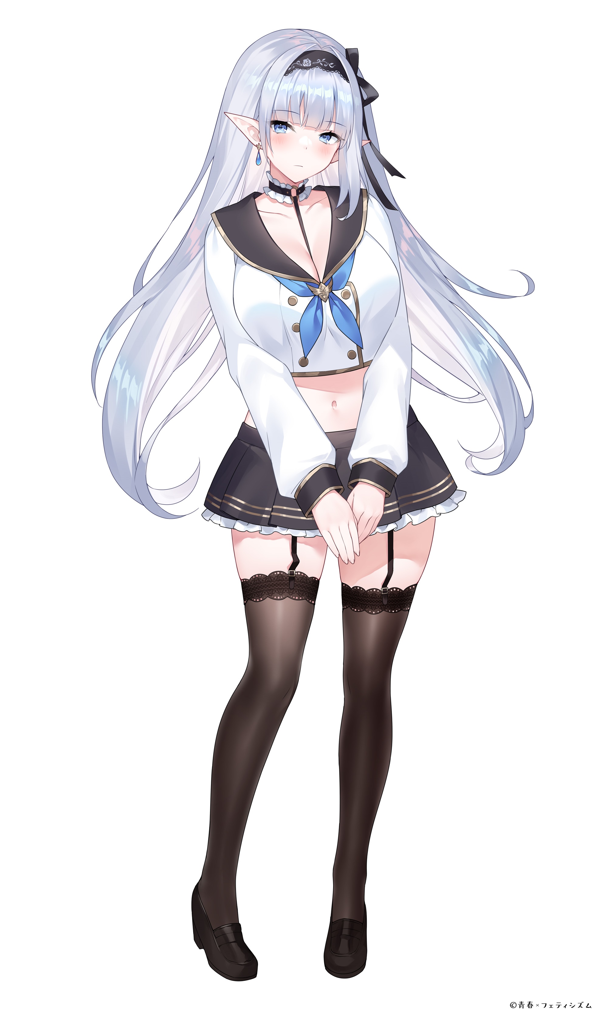Elf girl in school uniform with silver hair HD Phone Wallpaper
