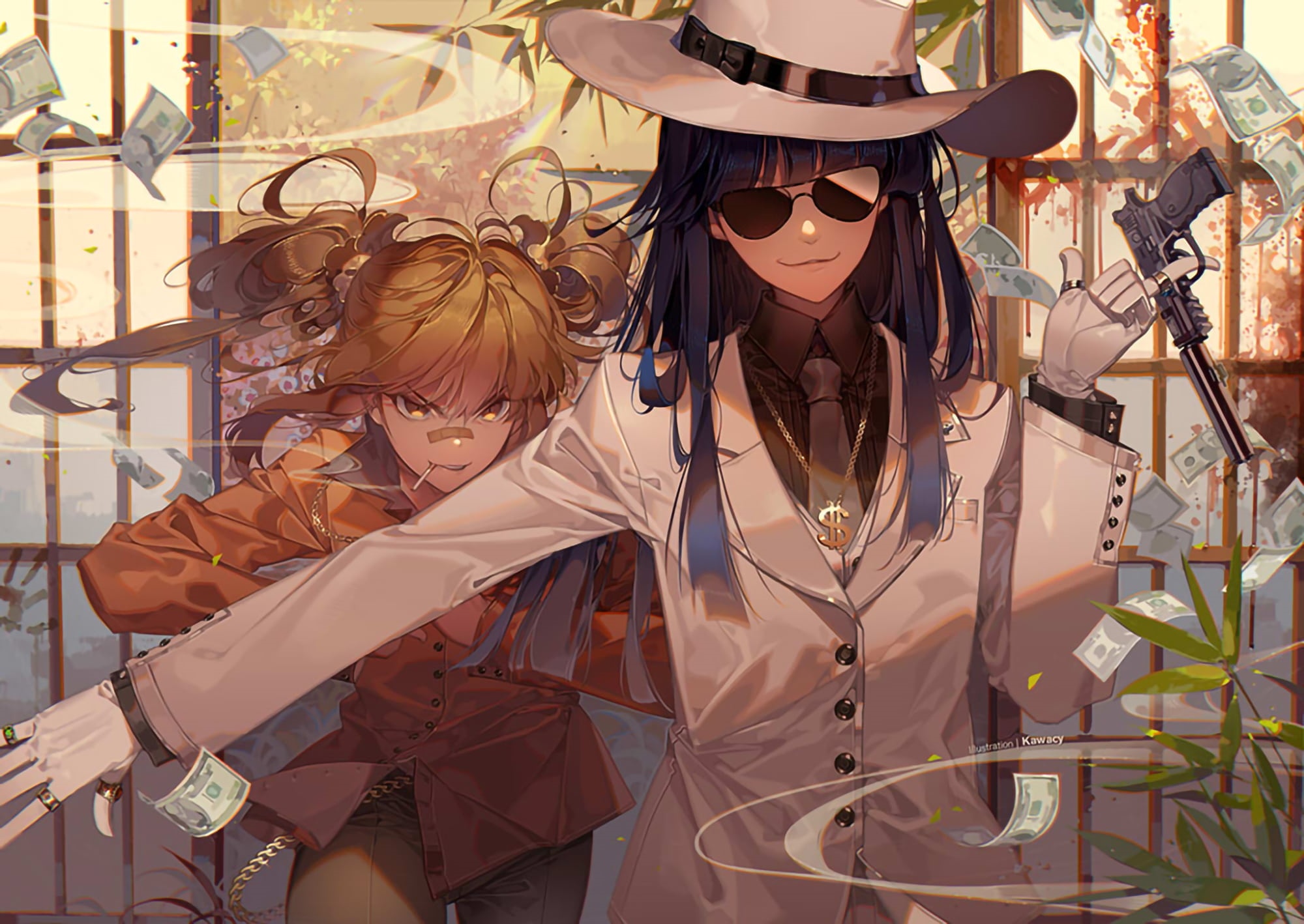 Popuko and Pipimi with guns and money HD Wallpaper