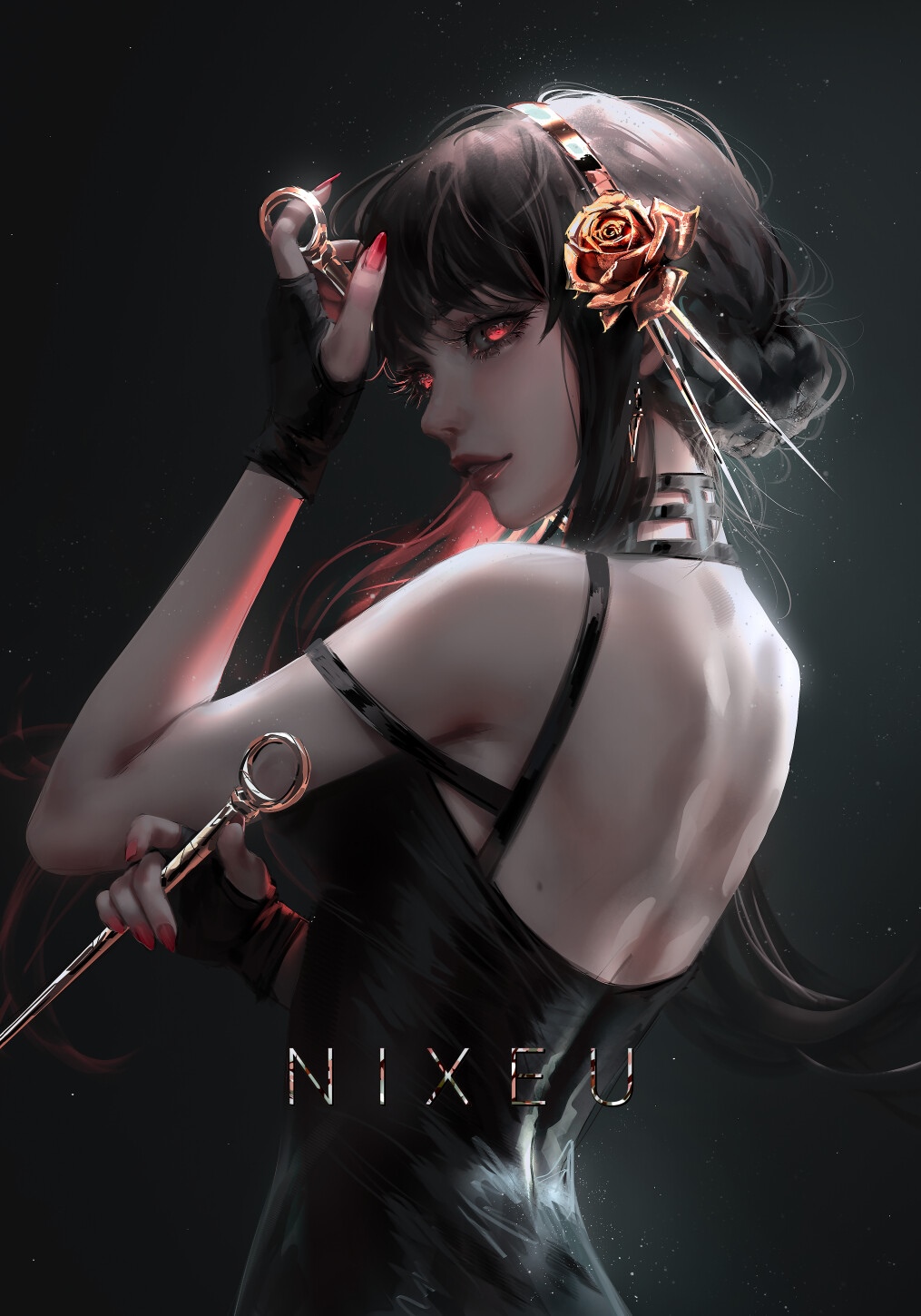 Yor Forger with Rose Hairpiece and Scissors HD Phone Wallpaper