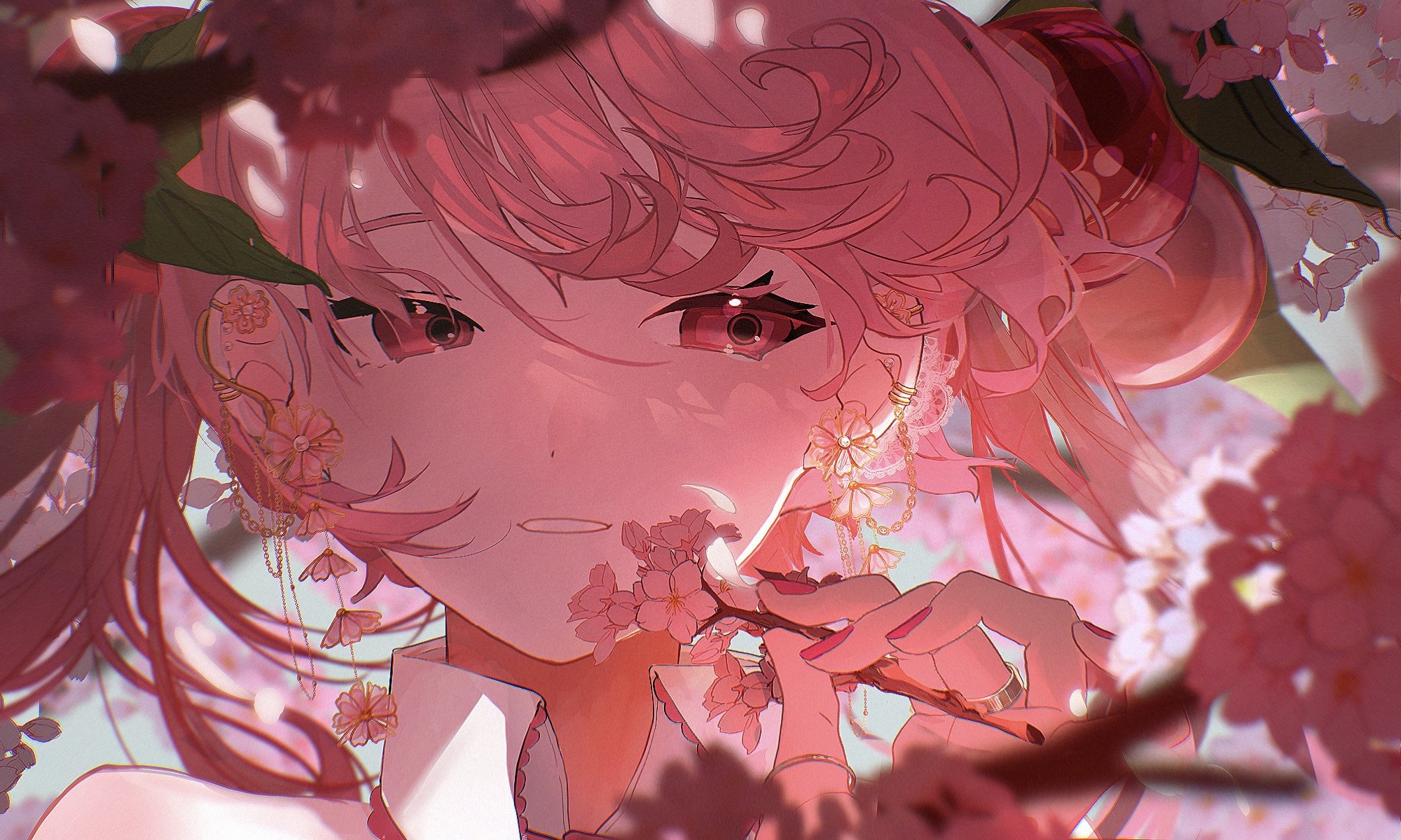 Sakura Miku surrounded by cherry blossoms HD Wallpaper