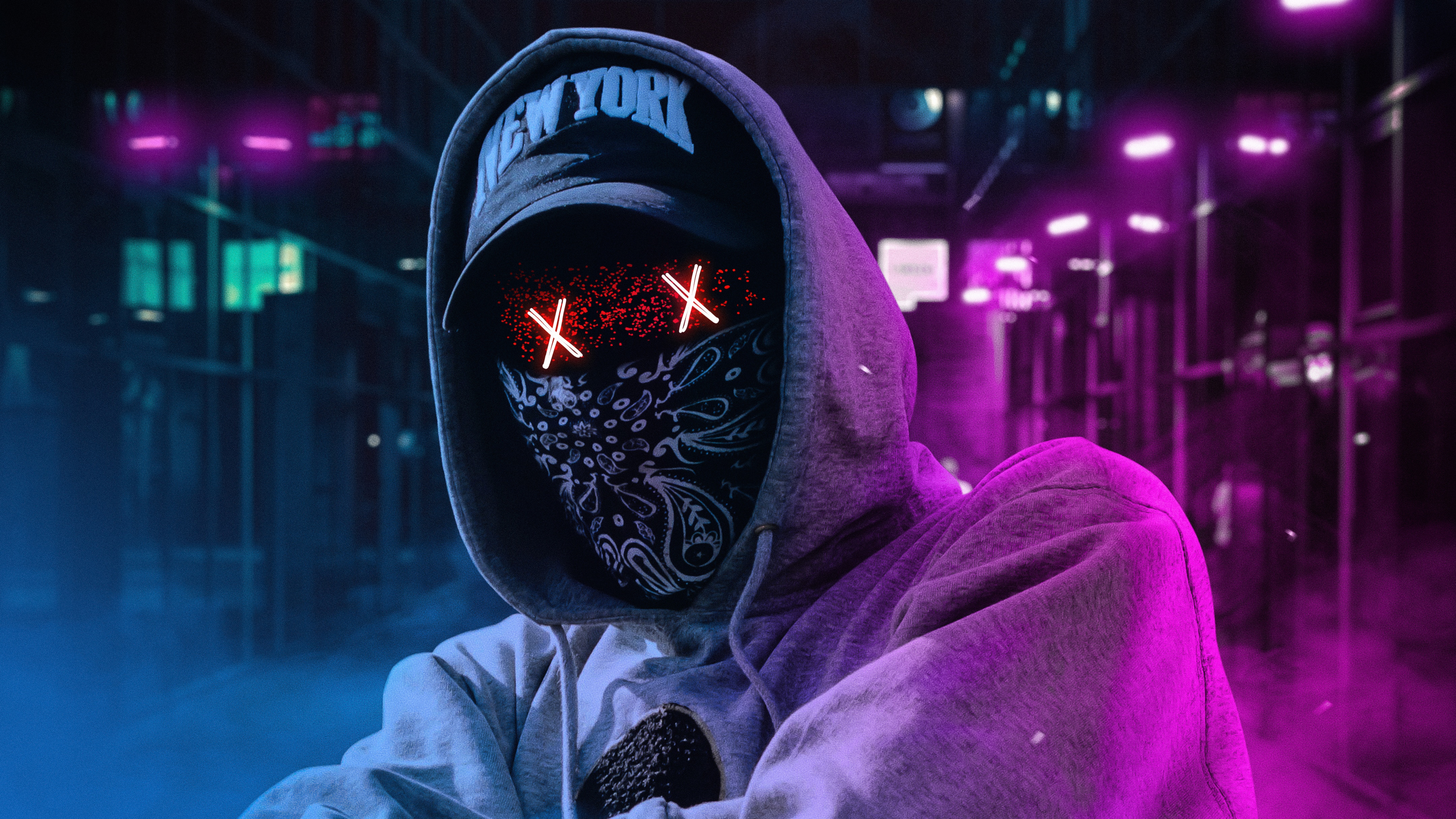 4K person with New York cap and bandana HD Wallpaper