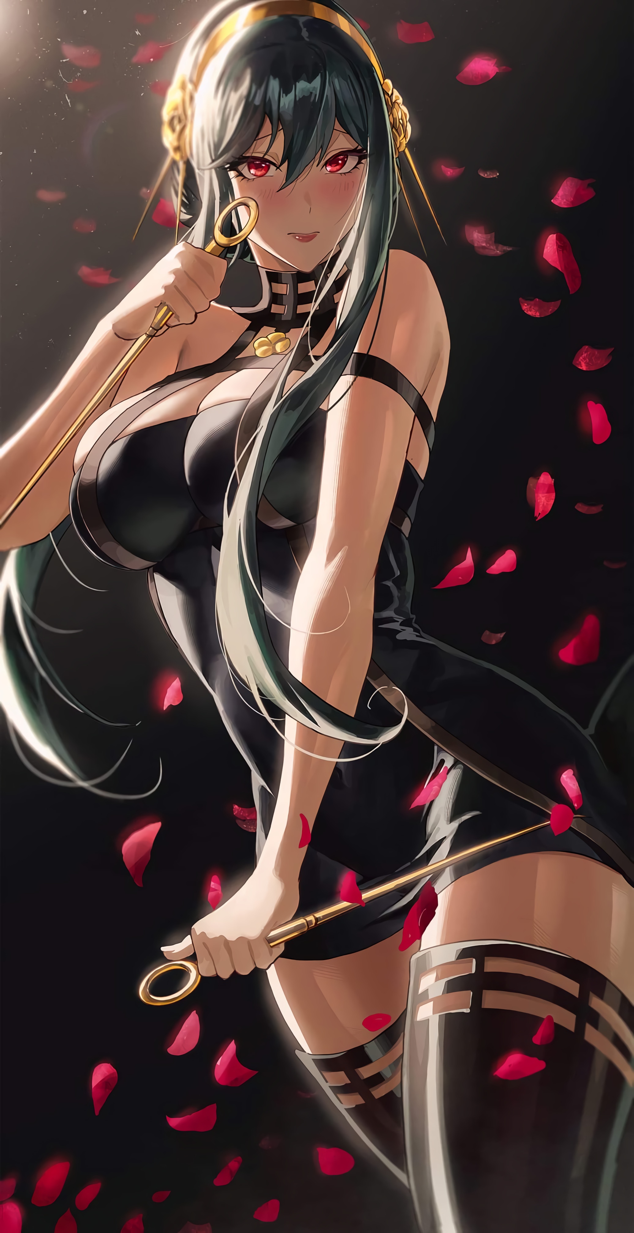 Yor Forger from Spy x Family with Rose Petals HD Phone Wallpaper