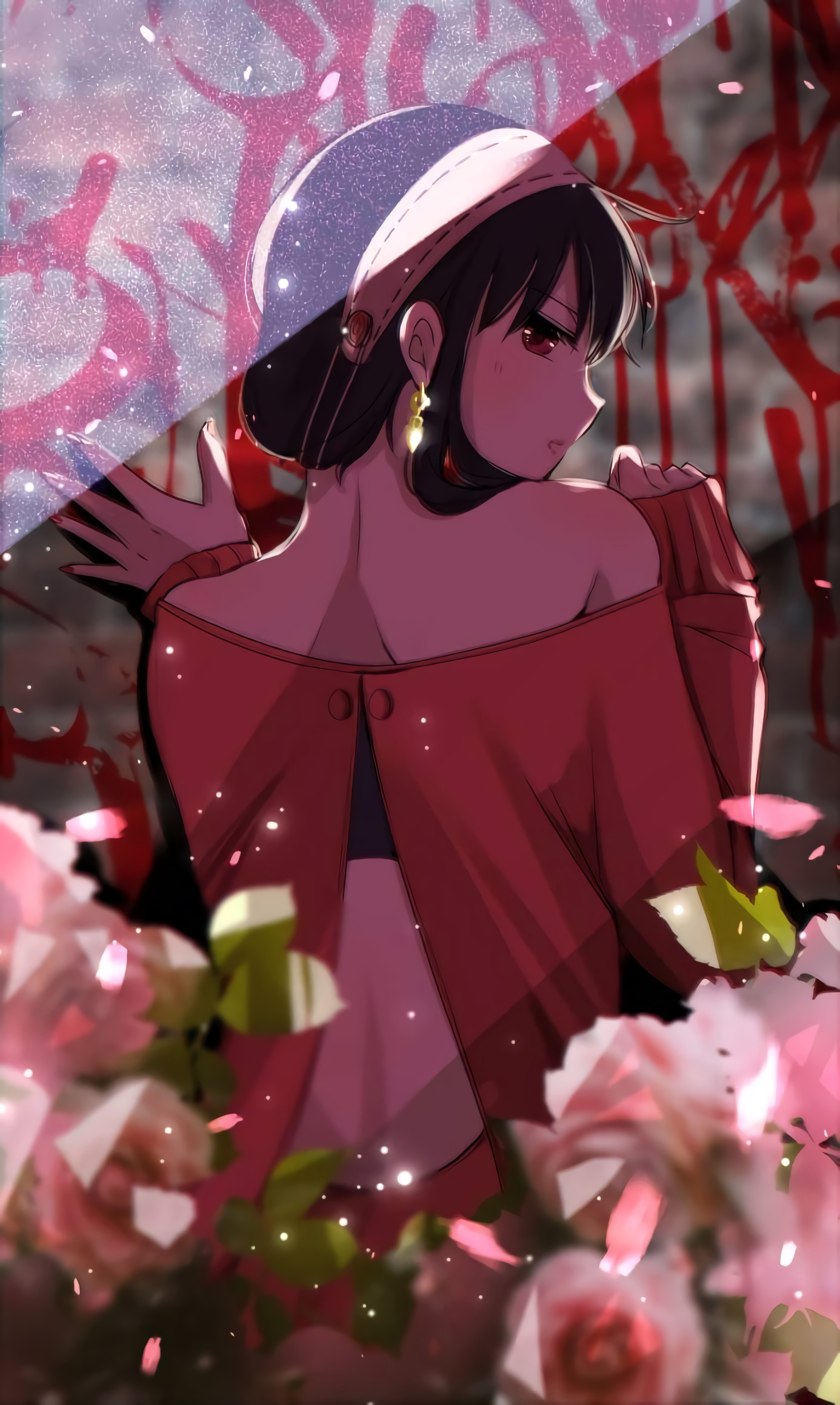 Yor Forger from Spy x Family surrounded by roses HD Phone Wallpaper