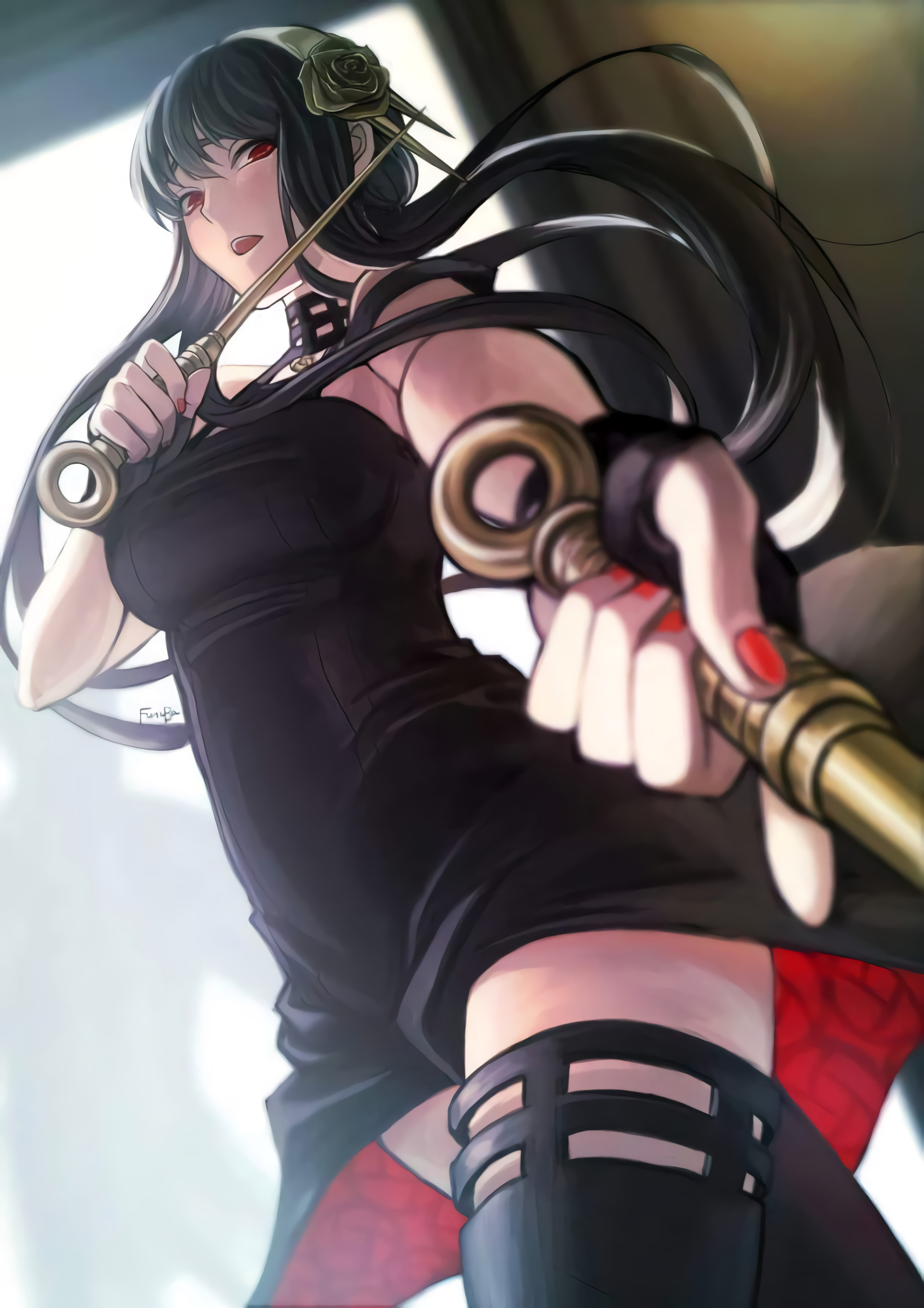 Yor Forger from Spy x Family holding weapons HD Phone Wallpaper