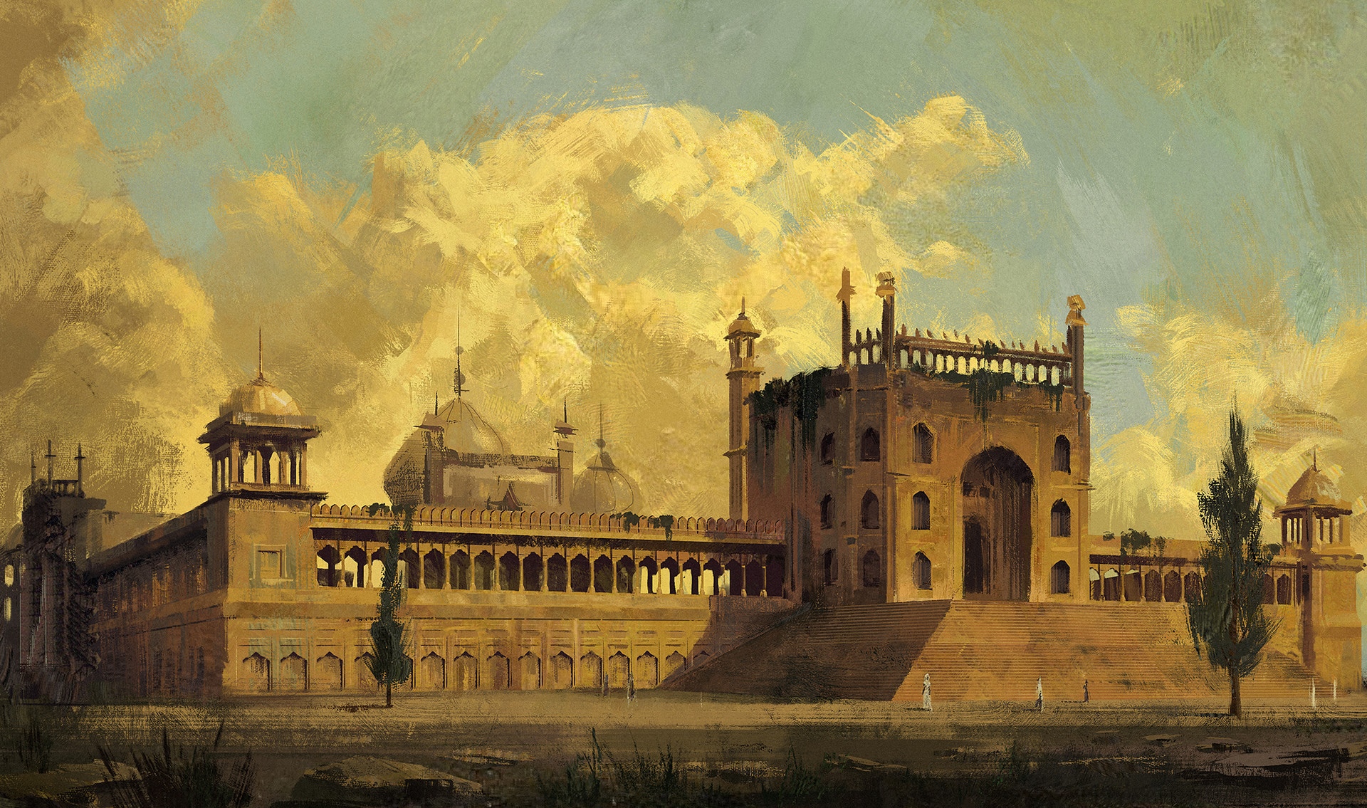 Artwork by Andrew Palyanov of a grand ancient building HD Wallpaper