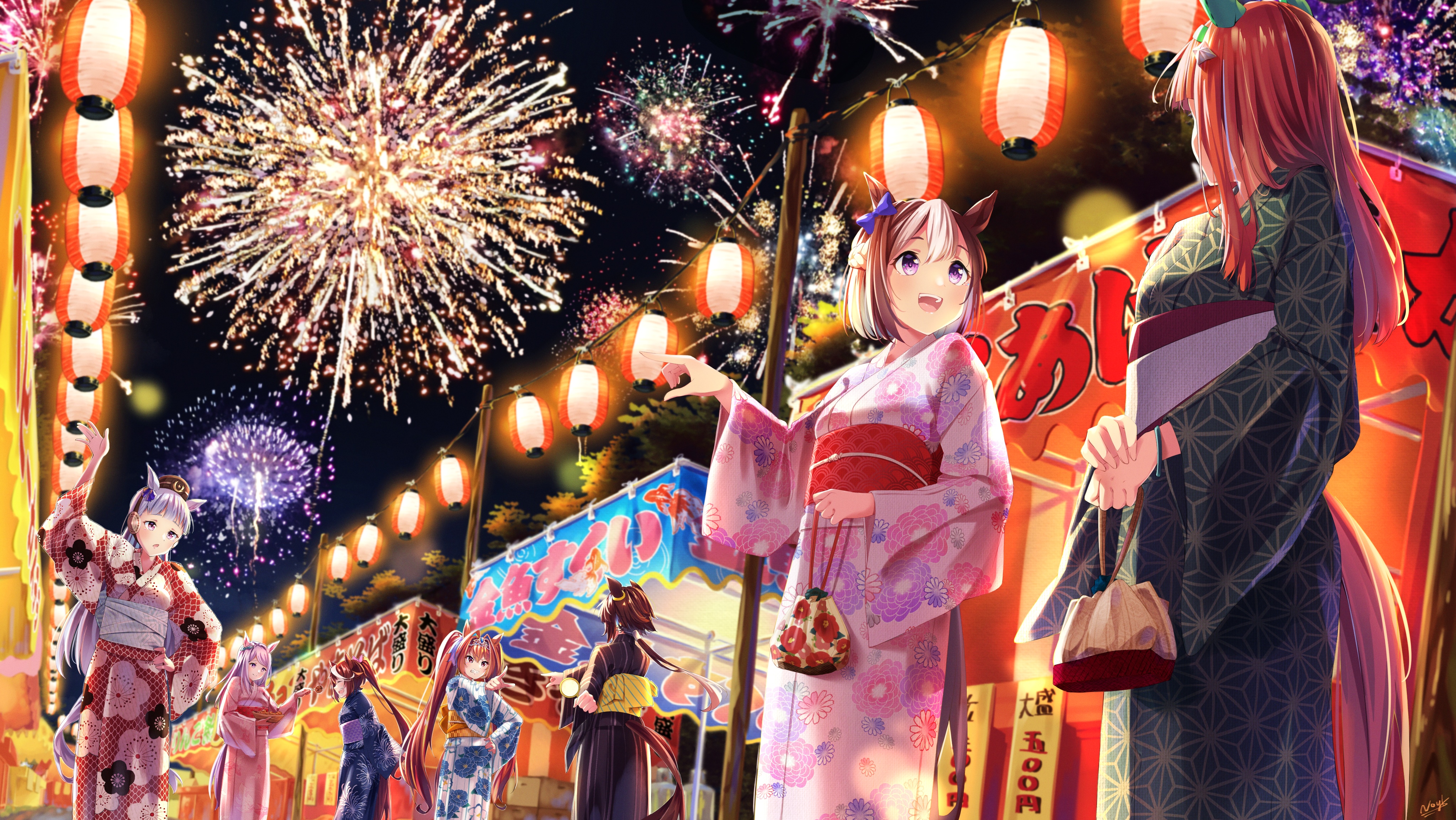 Uma Musume Pretty Derby Horse Girls at Fireworks Festival HD Wallpaper