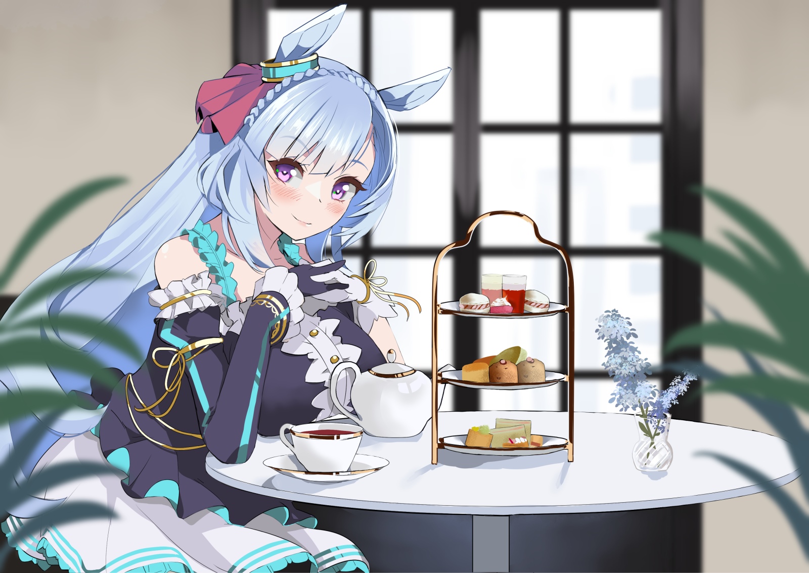 Mejiro Ardan enjoying tea with sweets HD Wallpaper