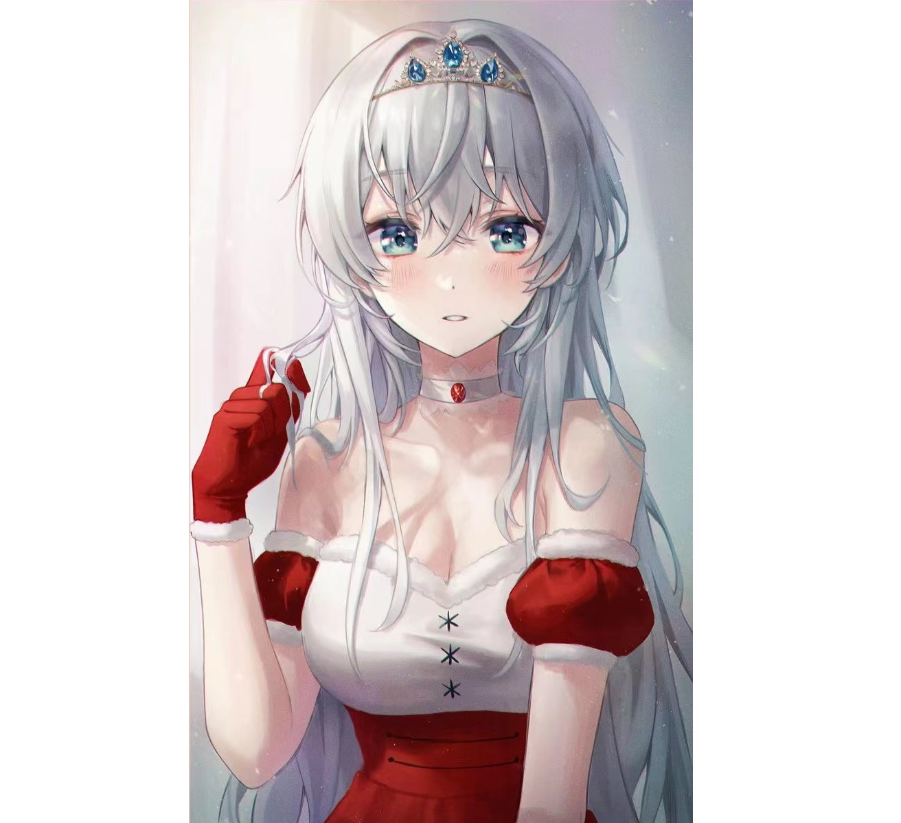 Anime girl with white hair and tiara HD Wallpaper