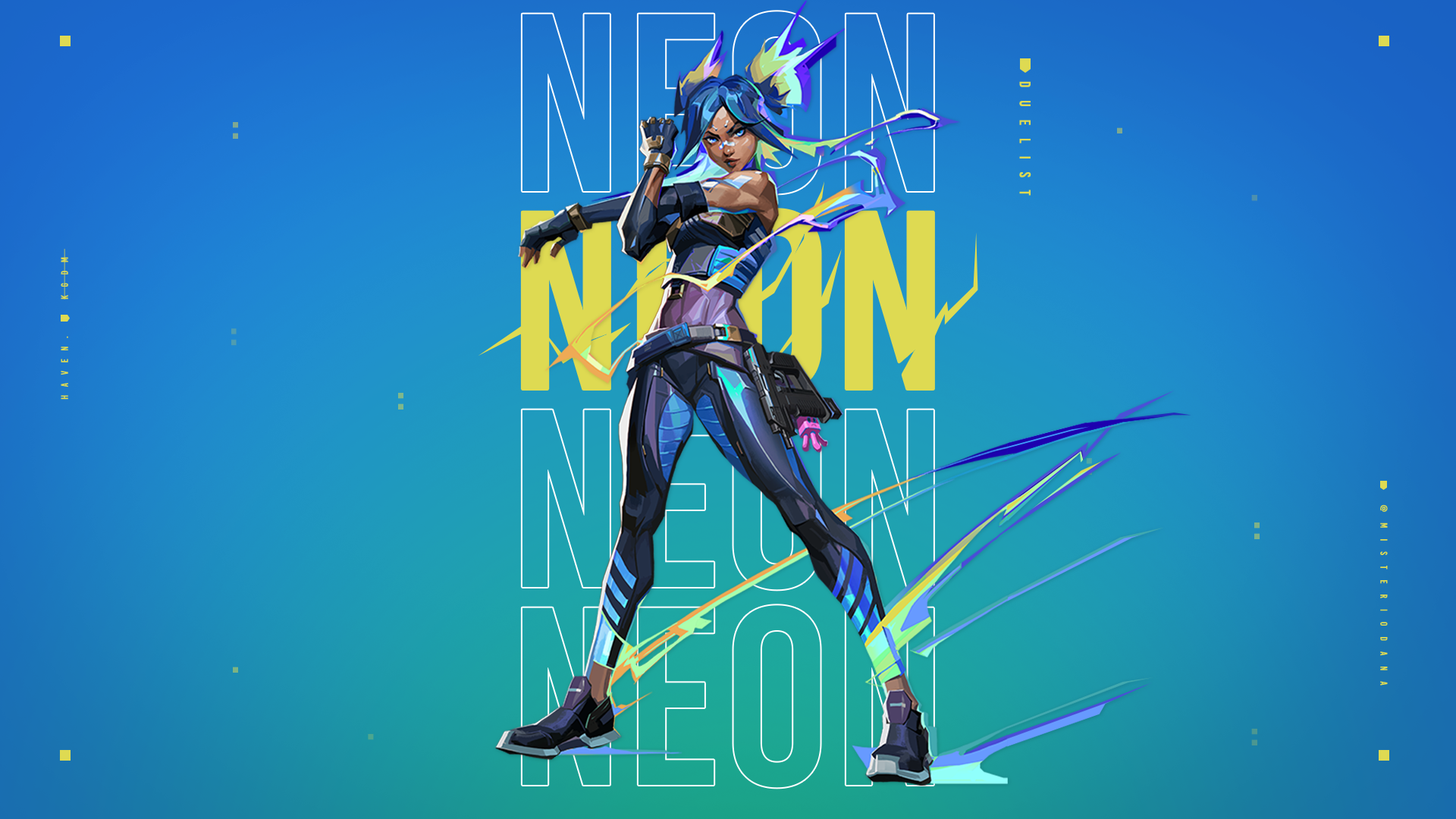 Neon from Valorant with neon text HD Wallpaper