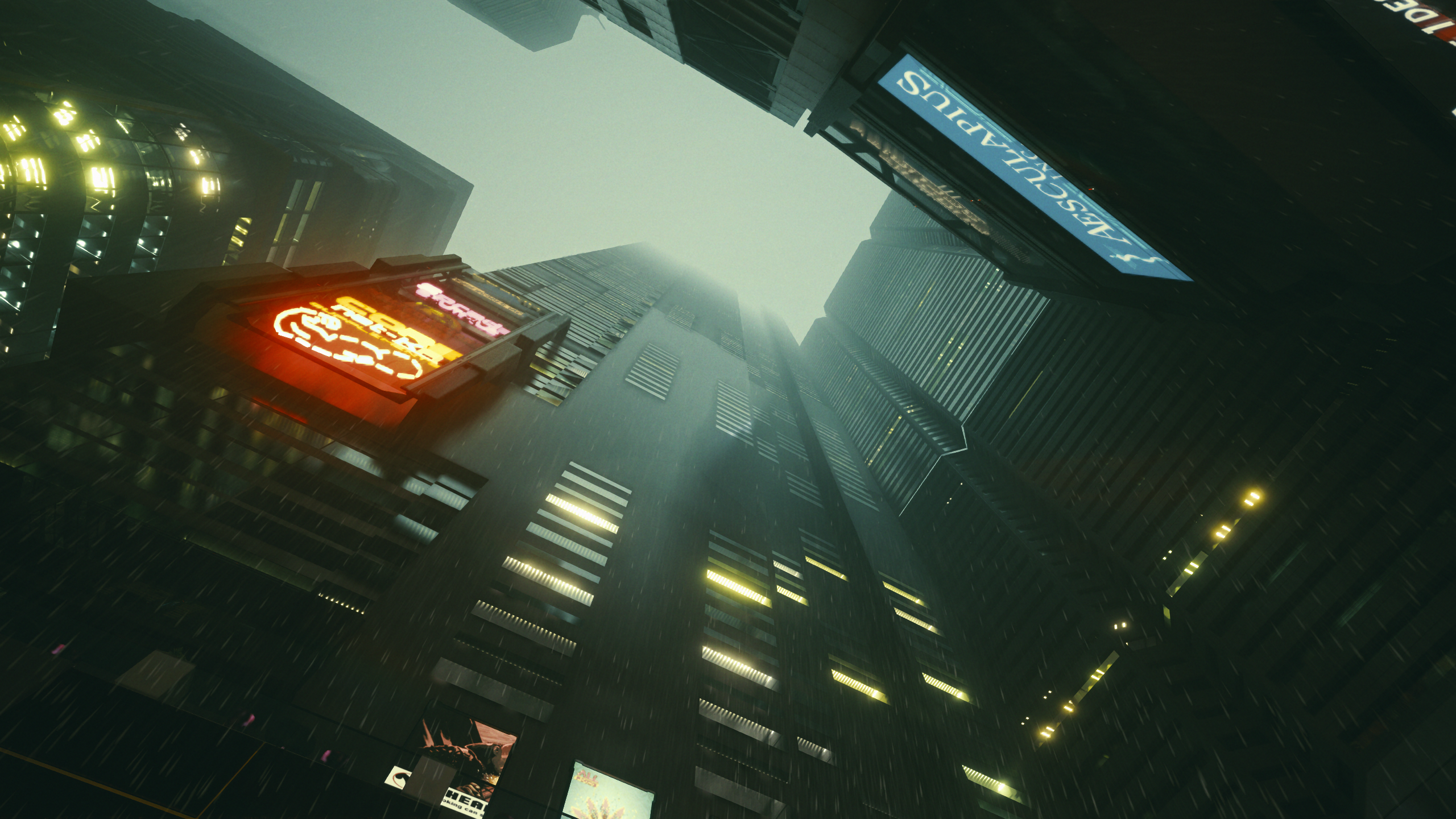 Cyberpunk 2077 neon signs on rainy city skyscrapers HD Wallpaper