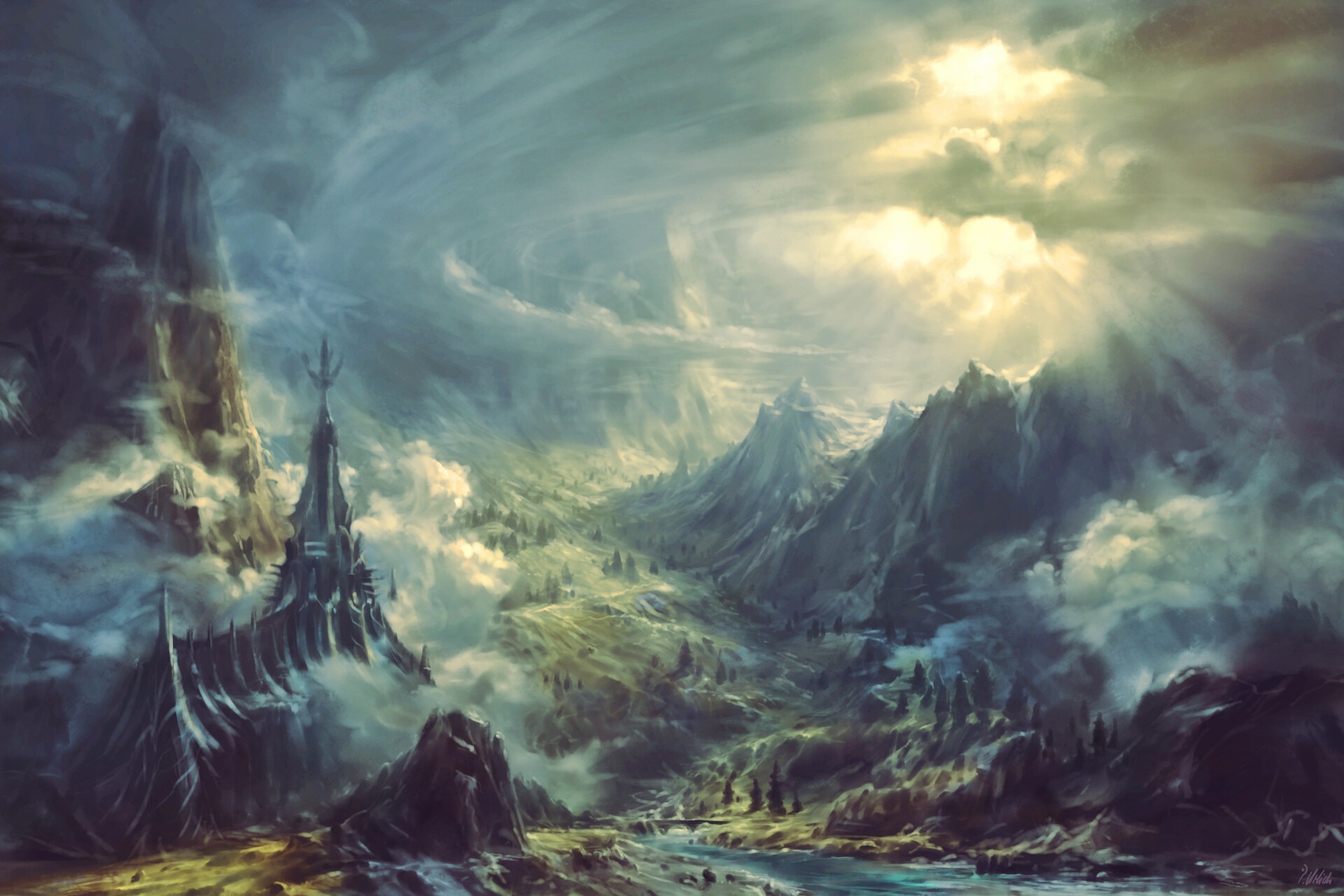 Fantasy castle in a mountainous landscape by Philipp A. Ulrich HD Wallpaper