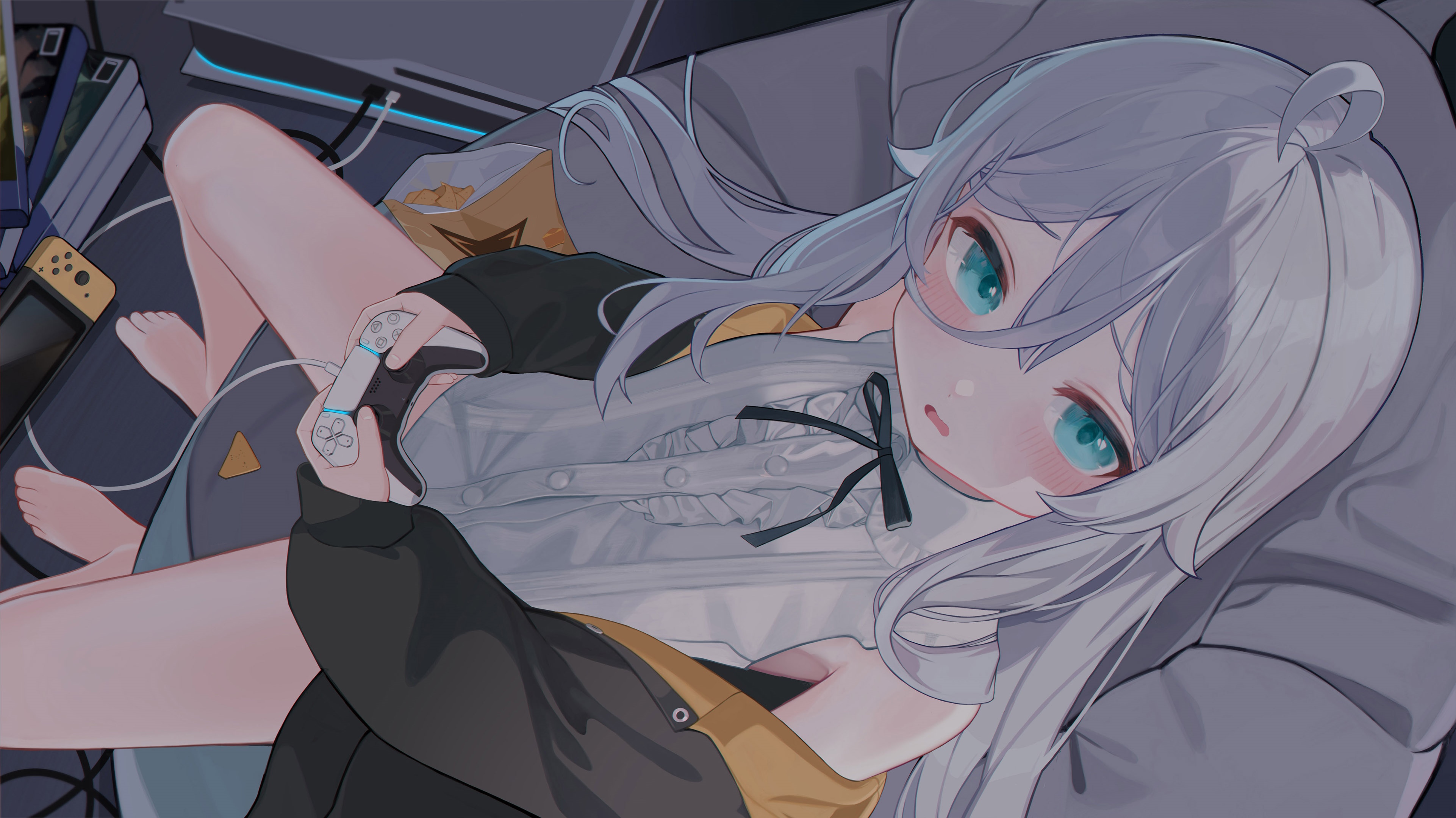 Girl with blue eyes holding a controller, Nintendo Switch HD Wallpaper