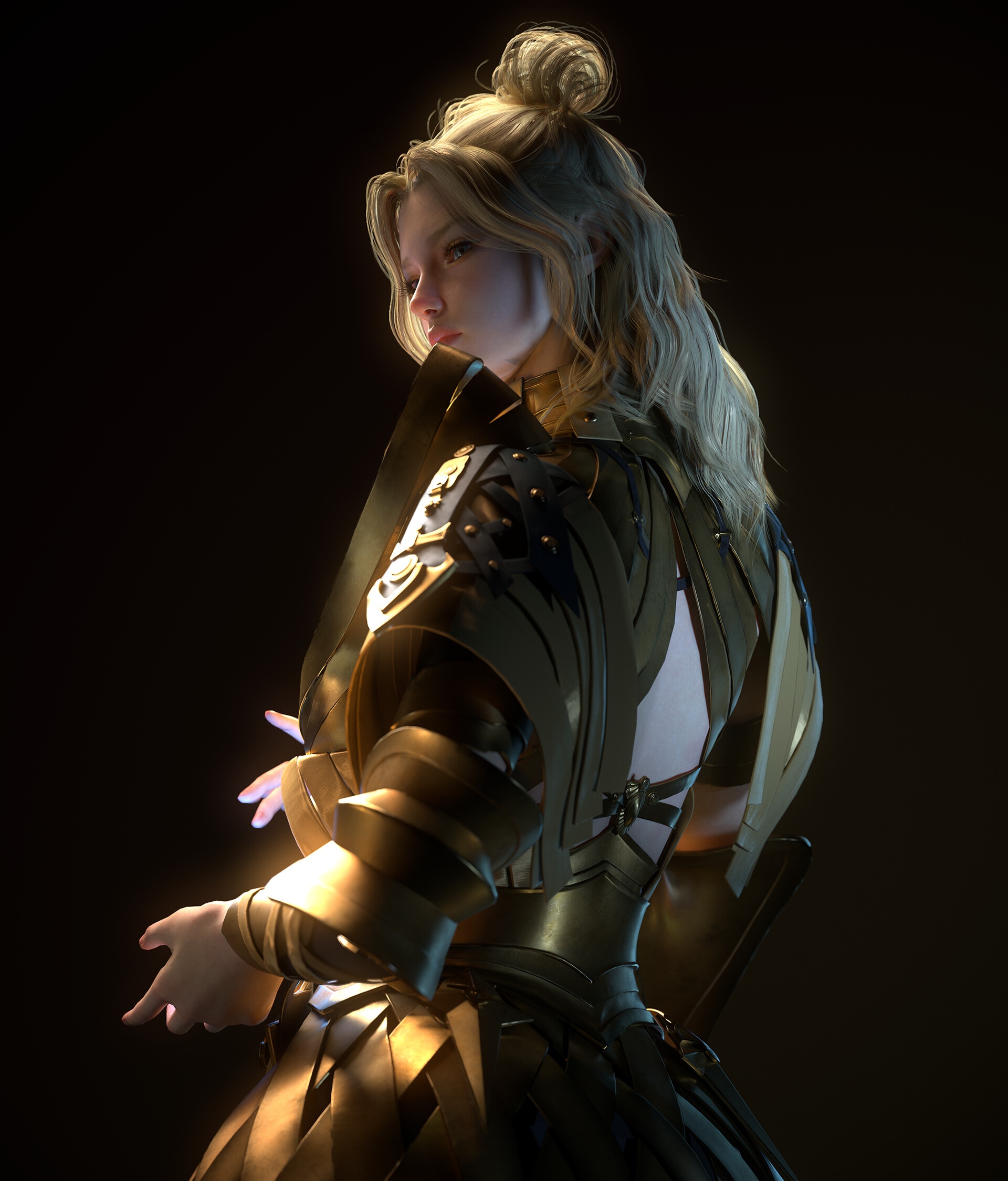 Fantasy girl in golden armor with blonde hair HD Phone Wallpaper