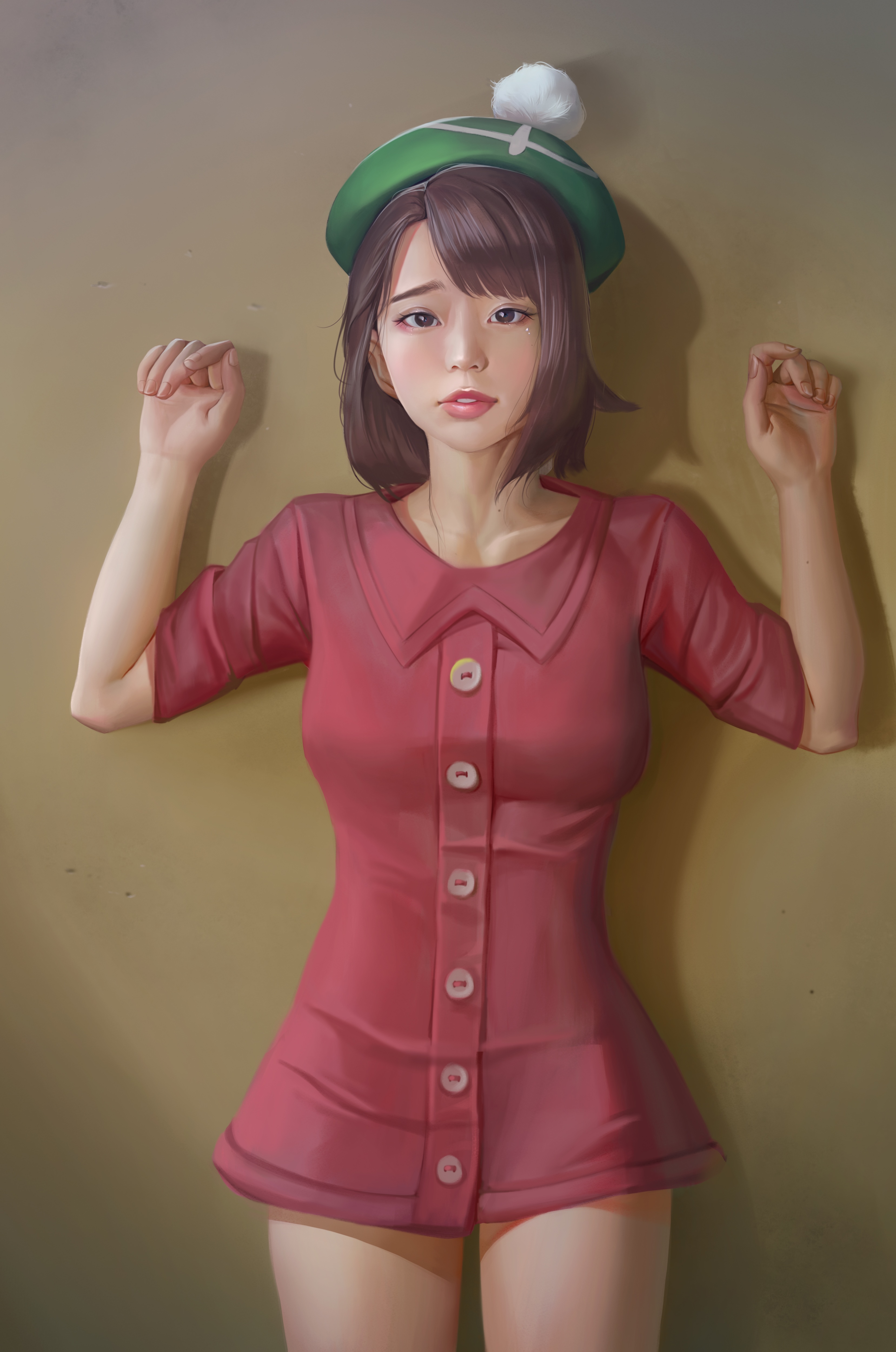 Gloria from Pokémon wearing a red dress and green hat HD Phone Wallpaper