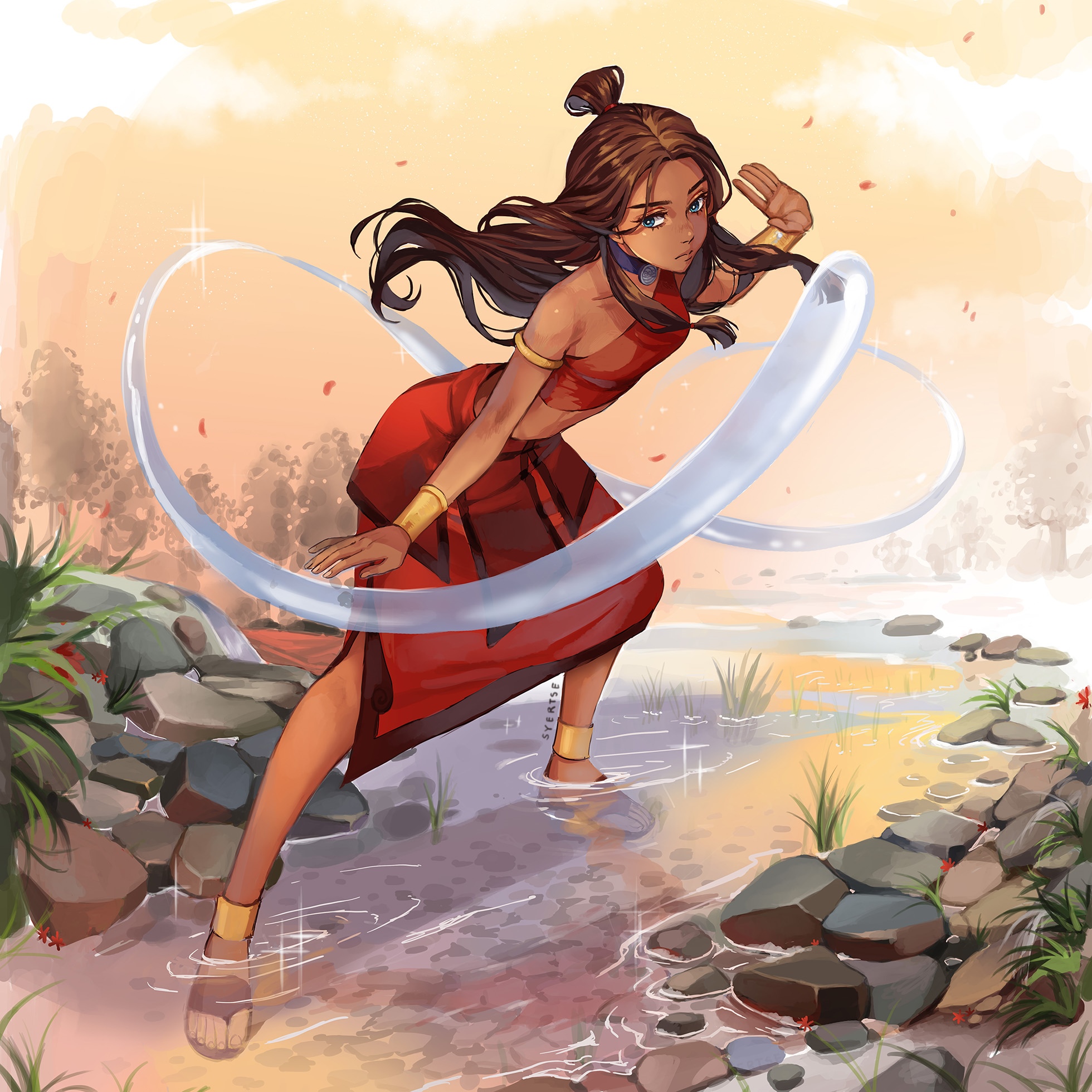 Katara Waterbending in a River HD Wallpaper