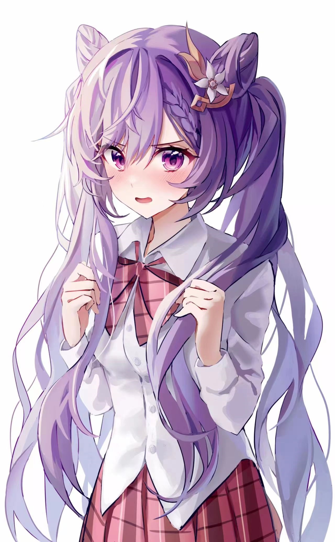 Keqing from Genshin Impact in school uniform HD Phone Wallpaper