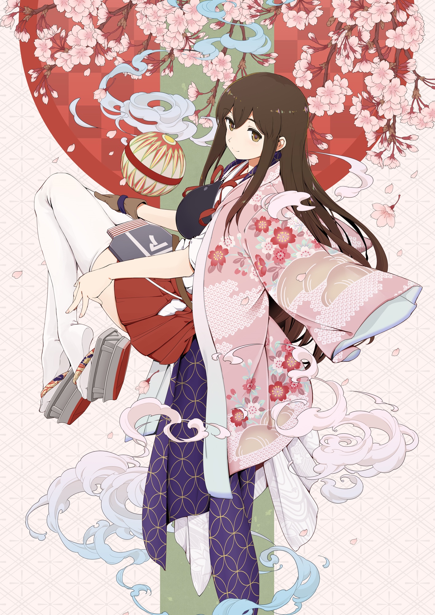 Akagi from Kantai Collection in a pink kimono HD Phone Wallpaper