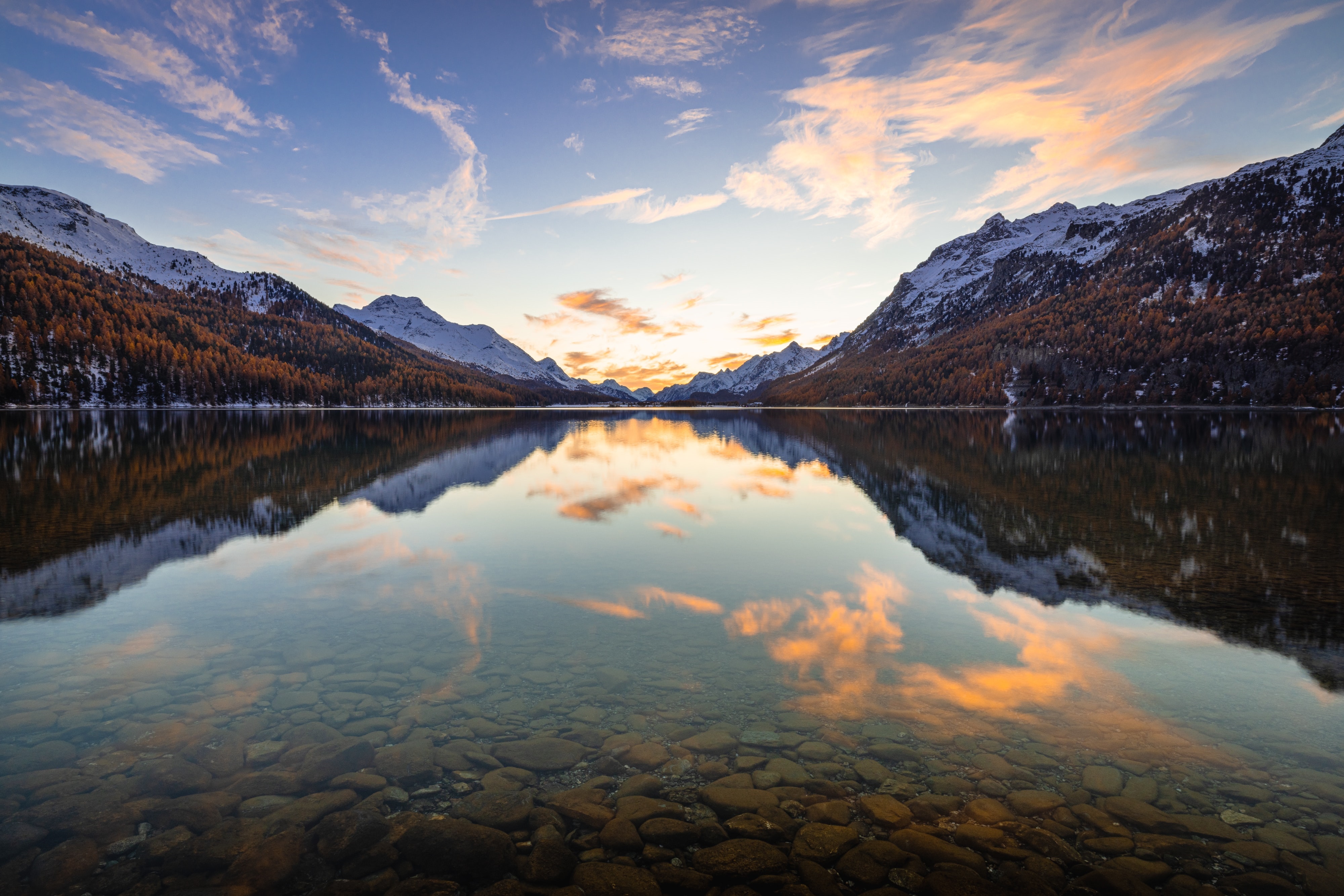 4K Mountain Lake Reflection at Sunset HD Wallpaper