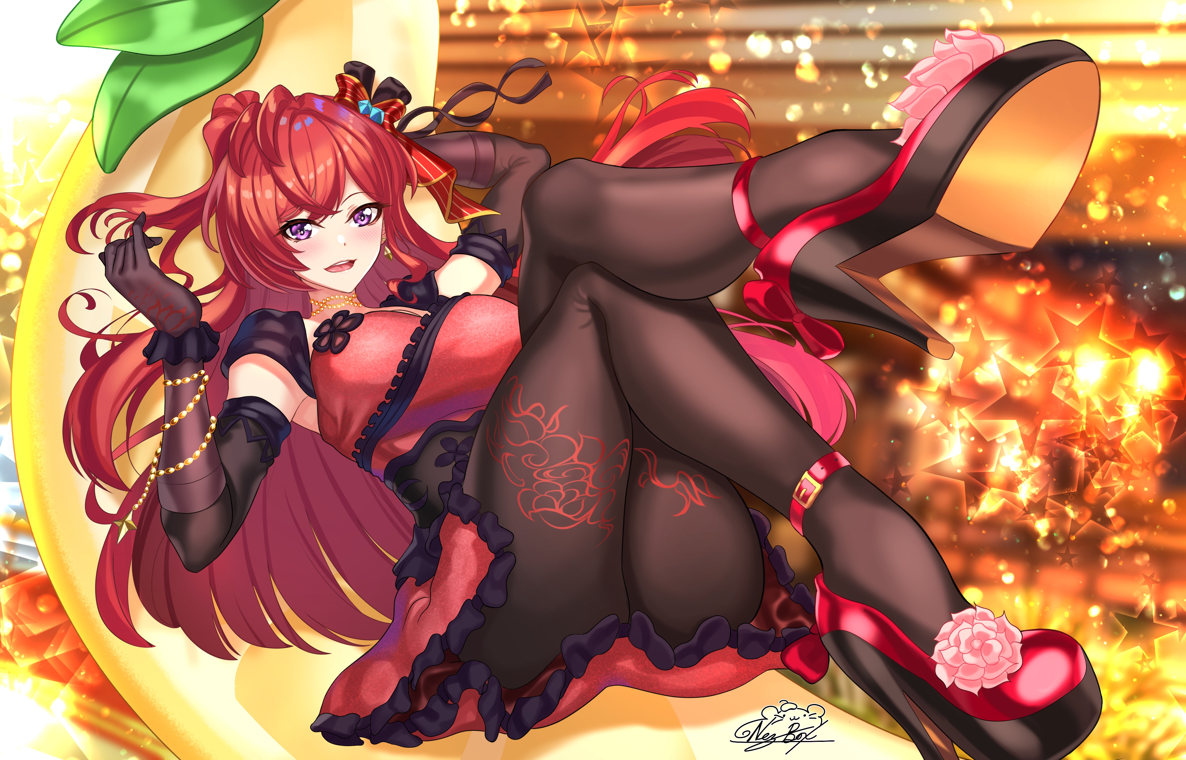 4K Nez-Box girl in heels lying down HD Wallpaper