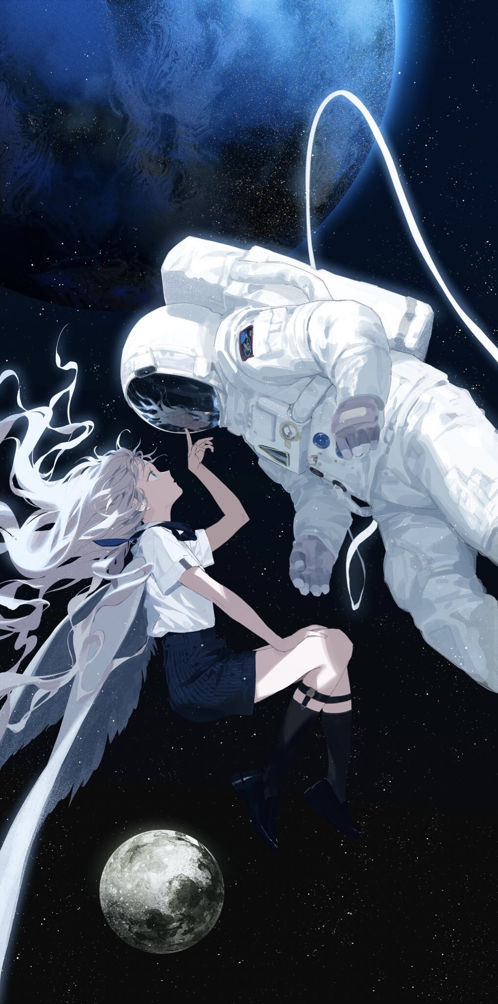Fantasy girl and astronaut in space HD Phone Wallpaper