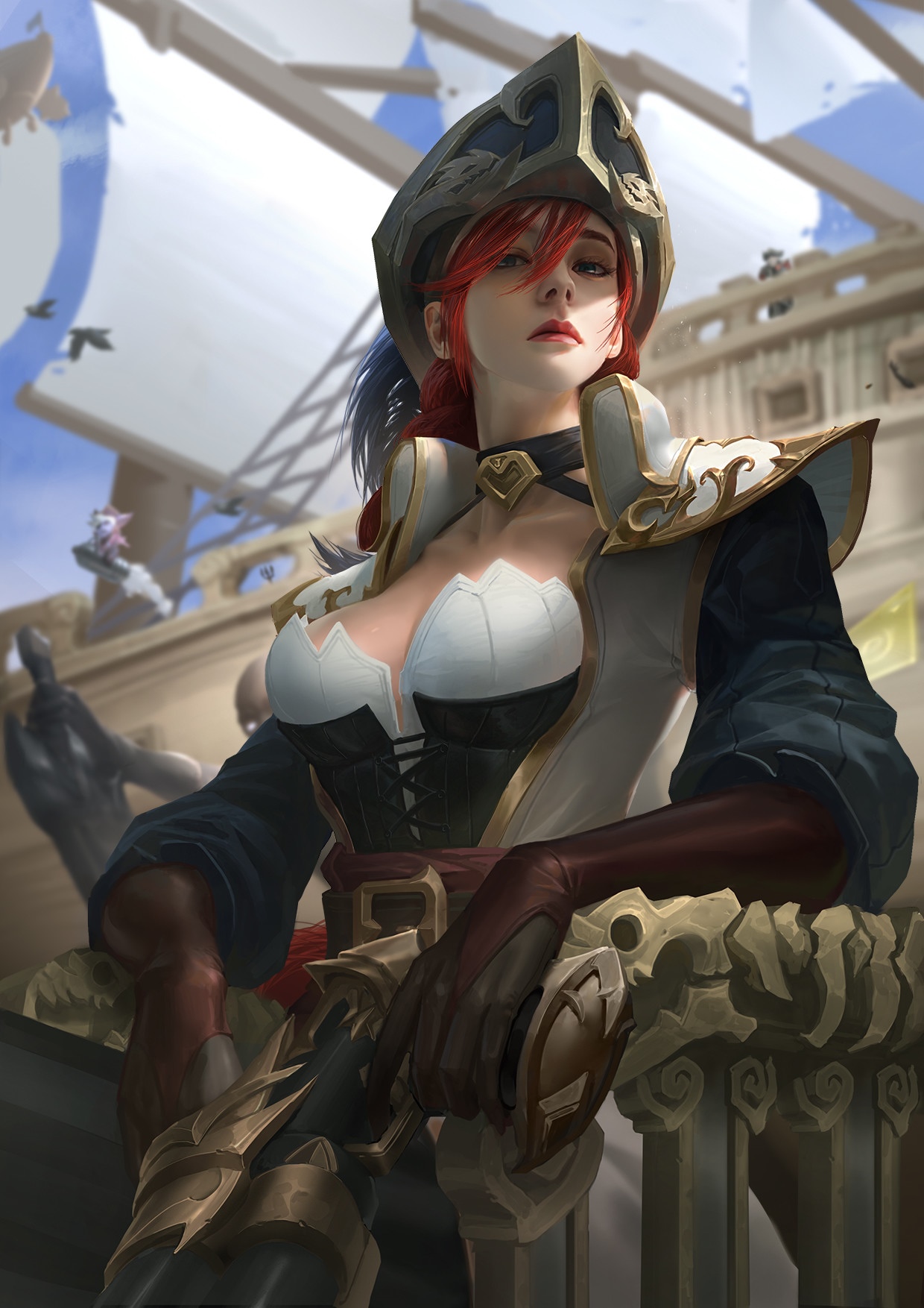 Miss Fortune from League of Legends on a pirate ship HD Phone Wallpaper