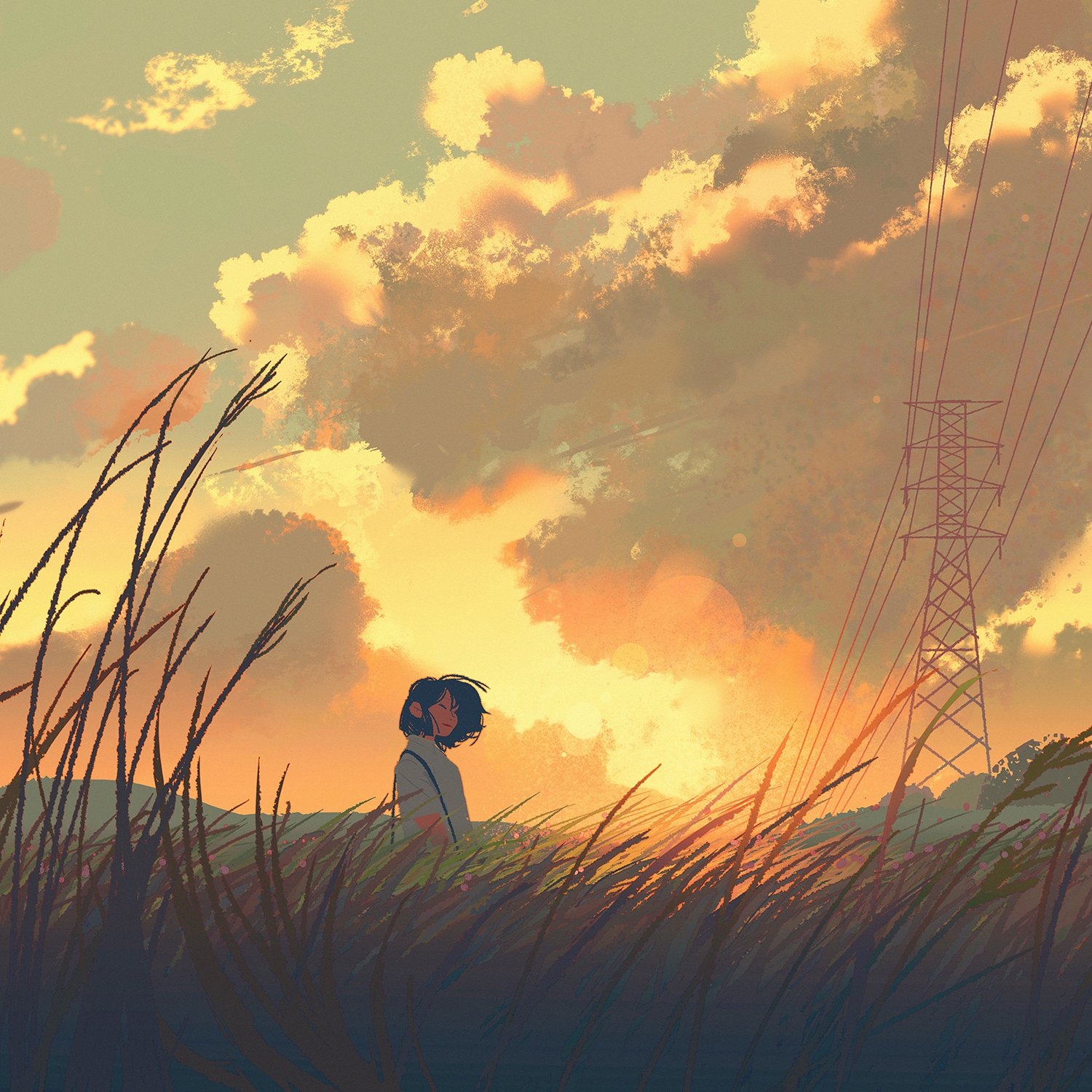 Fantasy girl in a field at dusk HD Wallpaper