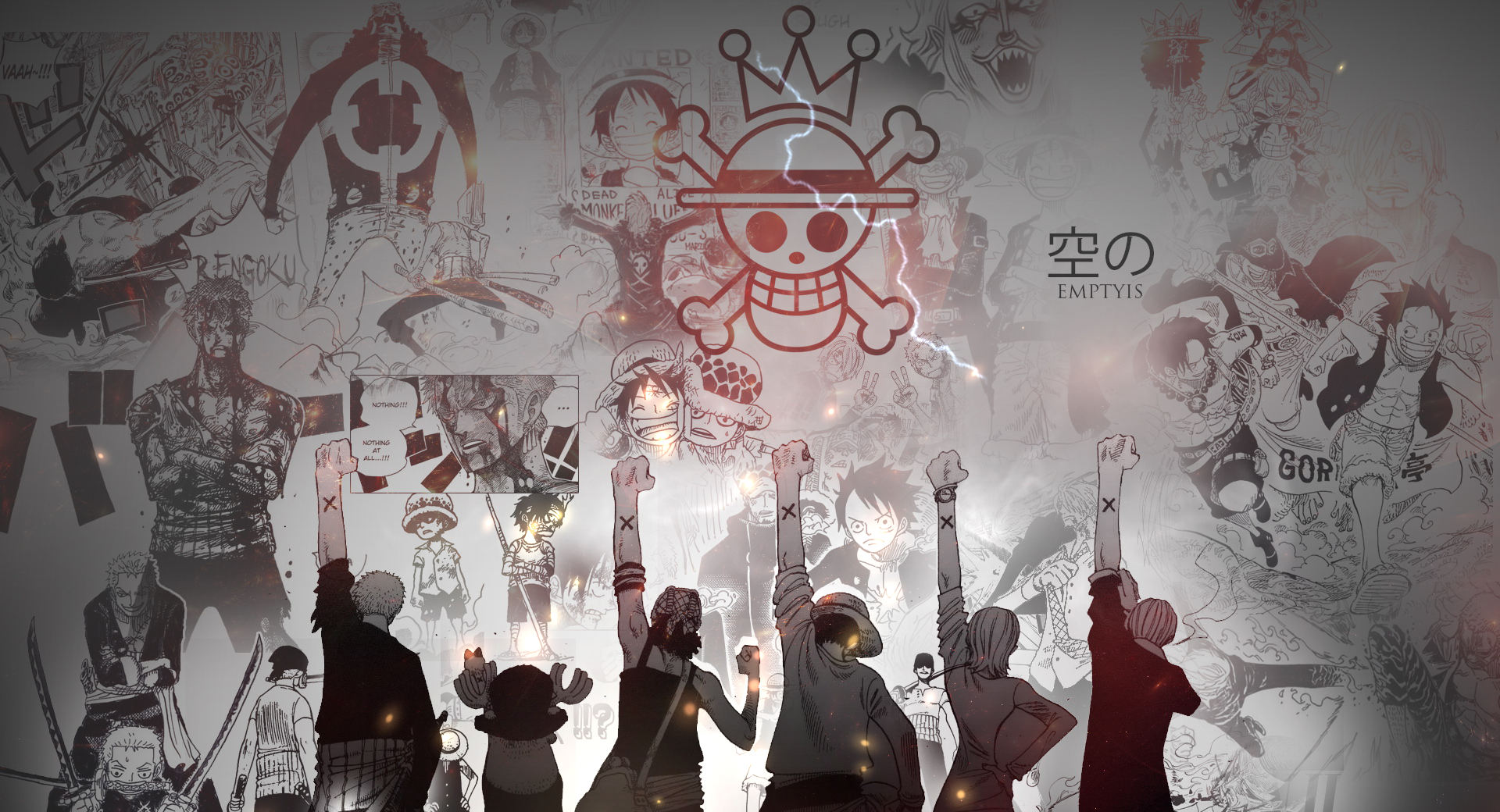 One Piece Manga Collage with Straw Hat Pirates HD Wallpaper