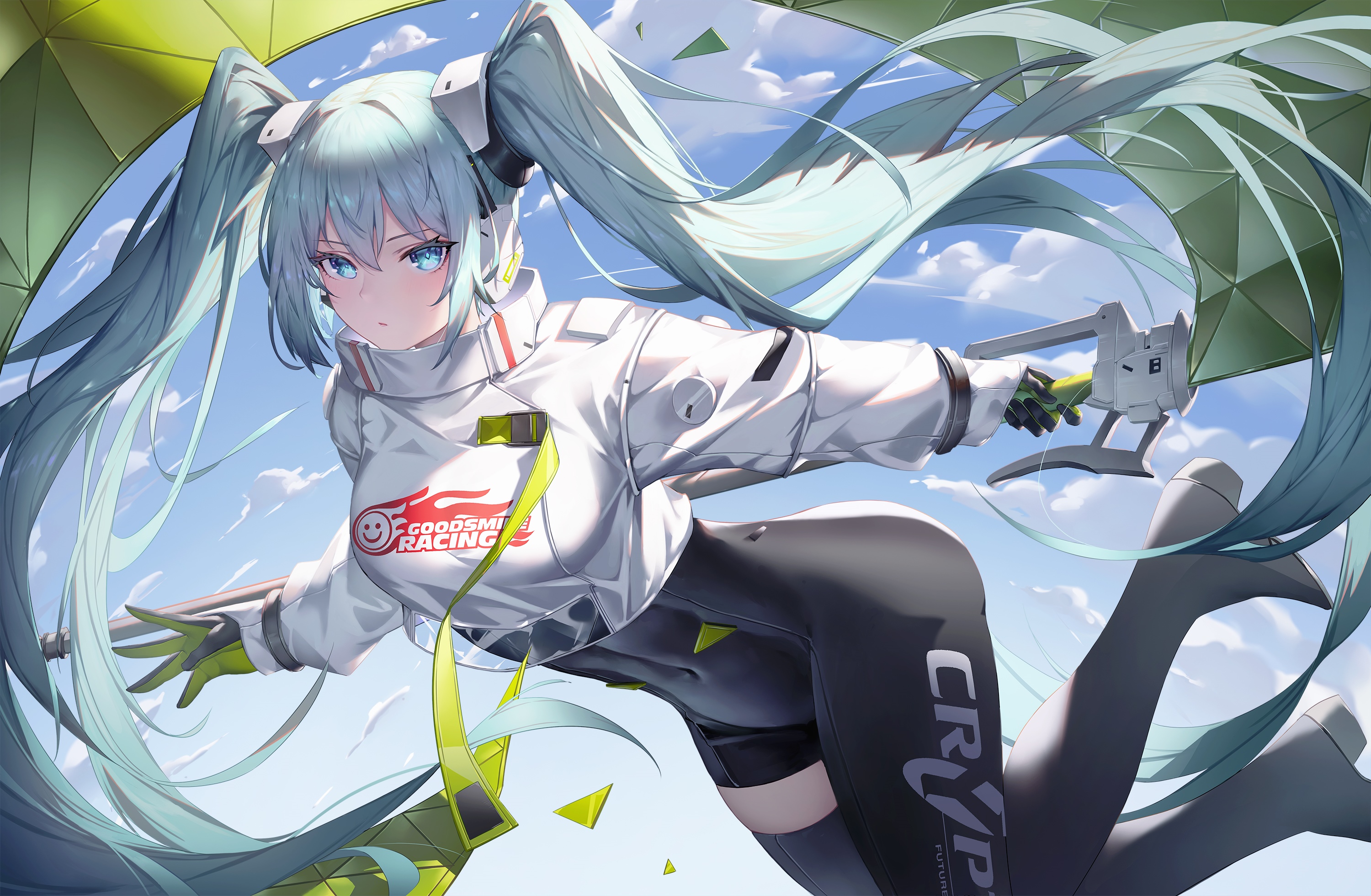Hatsune Miku in a racing outfit HD Wallpaper