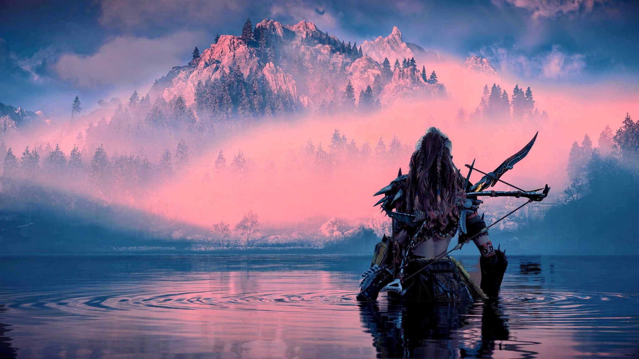 Aloy in Horizon Forbidden West with Mountains and Fog HD Wallpaper