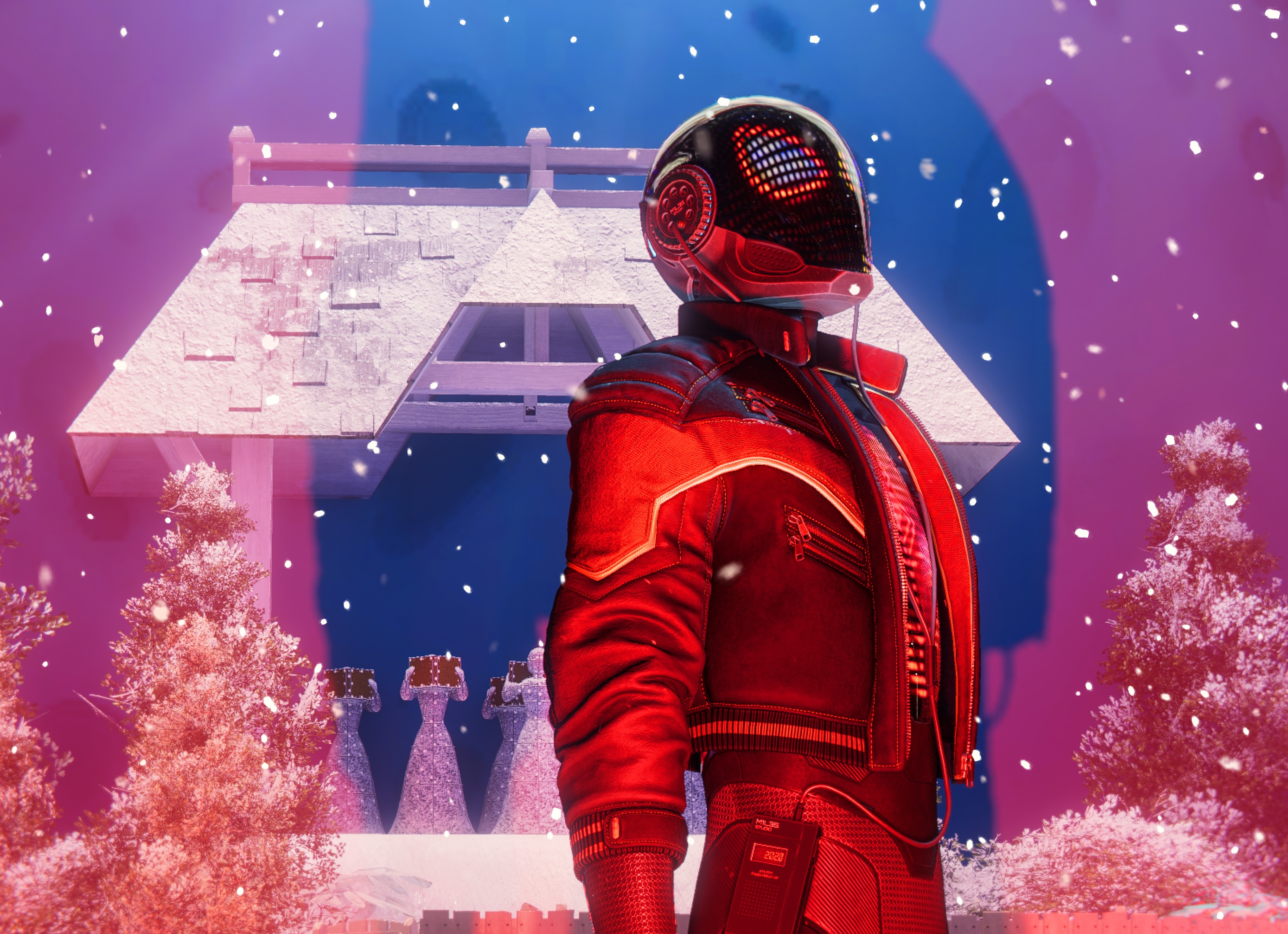 Spider-Man in a futuristic winter setting HD Wallpaper