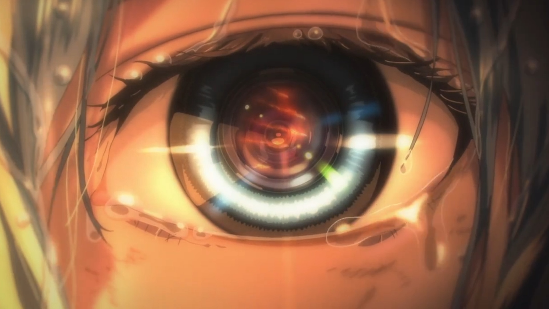 Close-up of an anime eye with camera lens iris HD Wallpaper