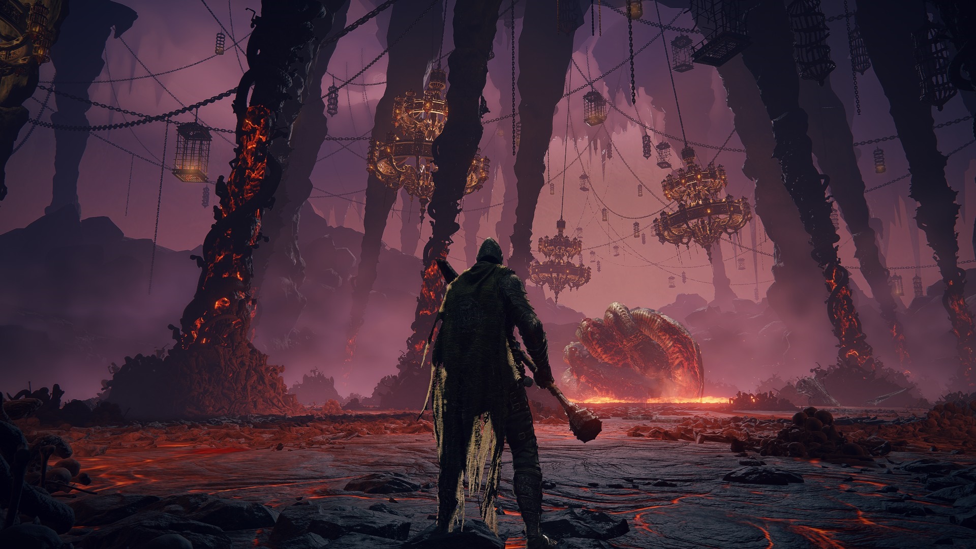 Elden Ring character in a cavernous environment HD Wallpaper