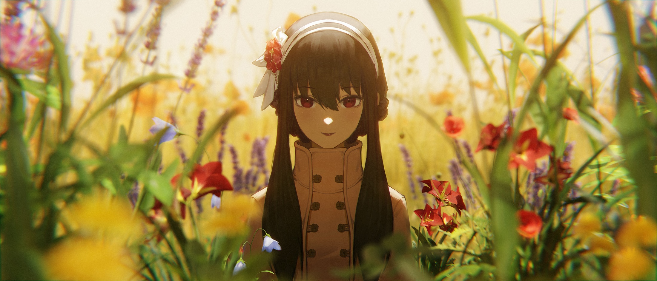 Yor Forger in a field of flowers from Spy x Family HD Wallpaper