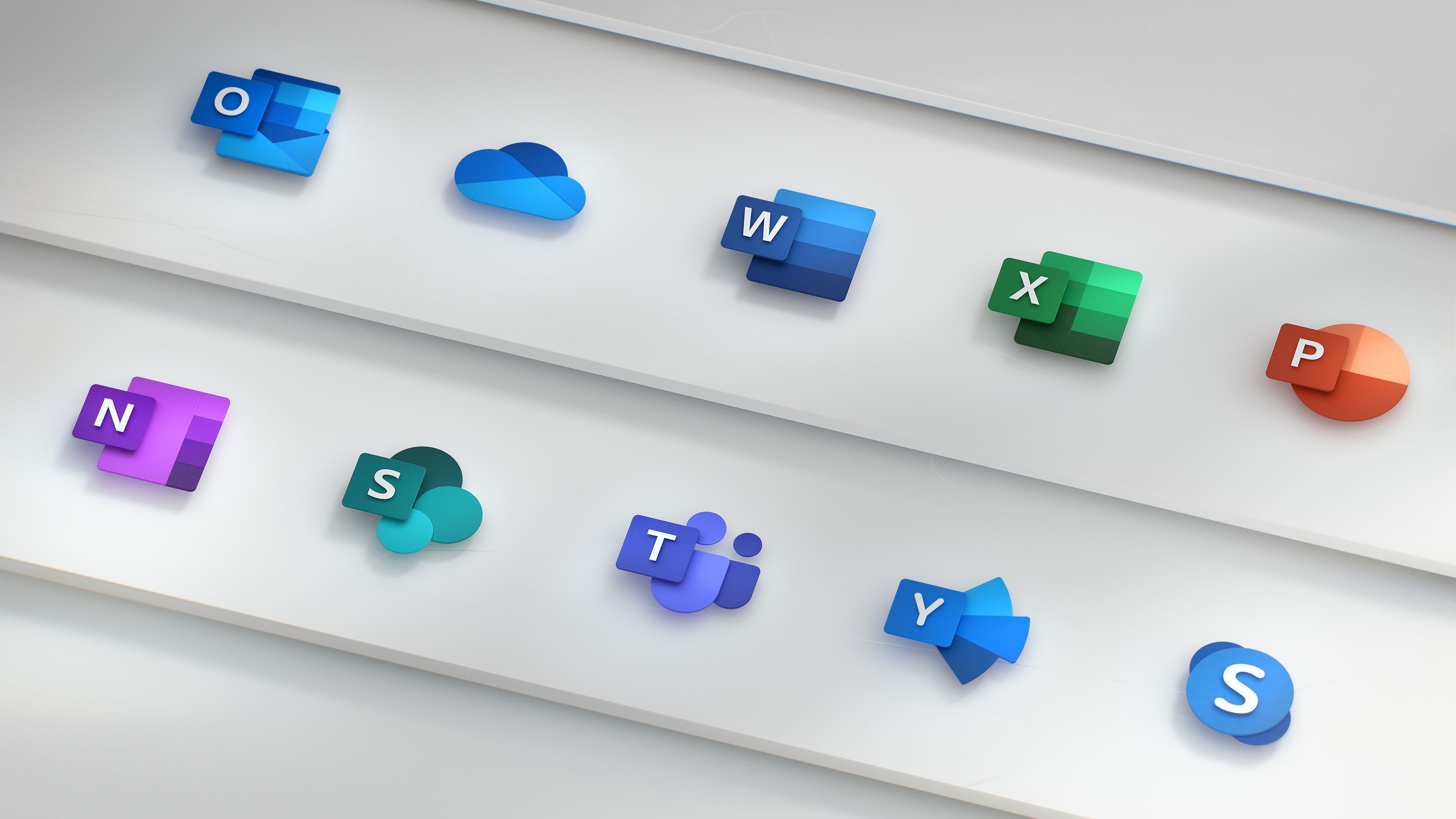 Microsoft Office Icons on White Shelves HD Wallpaper