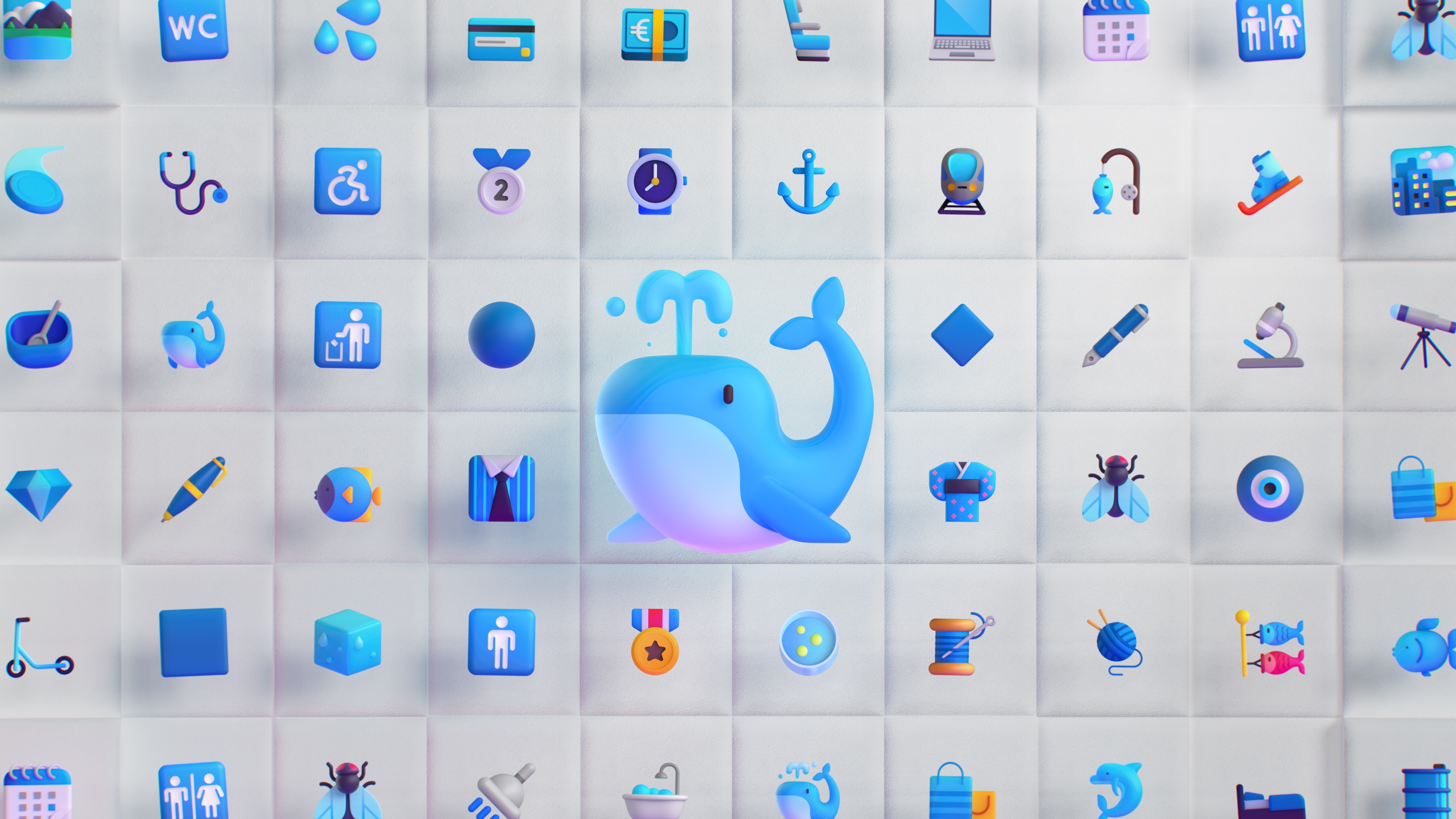 4K Blue Shapes Icons with Whale HD Wallpaper