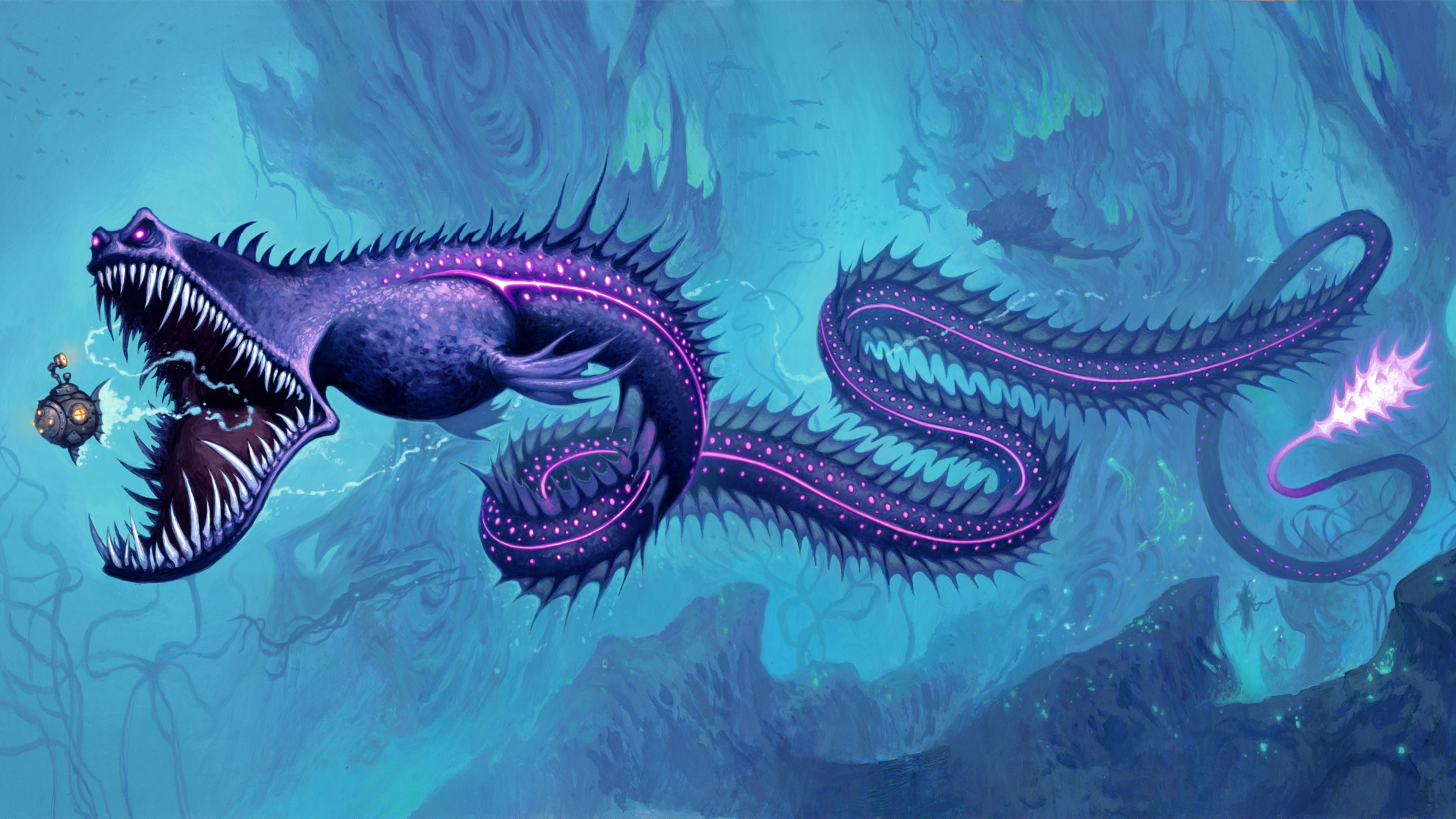Hearthstone creature in deep blue ocean HD Wallpaper