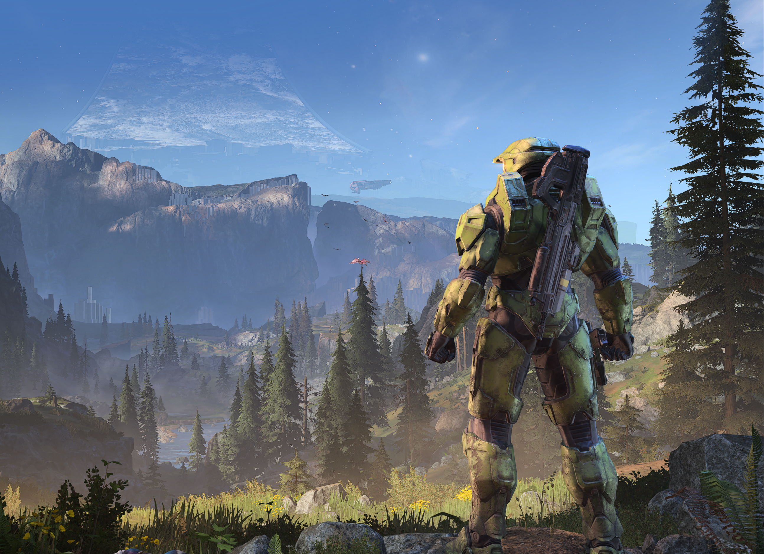 Master Chief in Halo Infinite overlooking a landscape HD Wallpaper