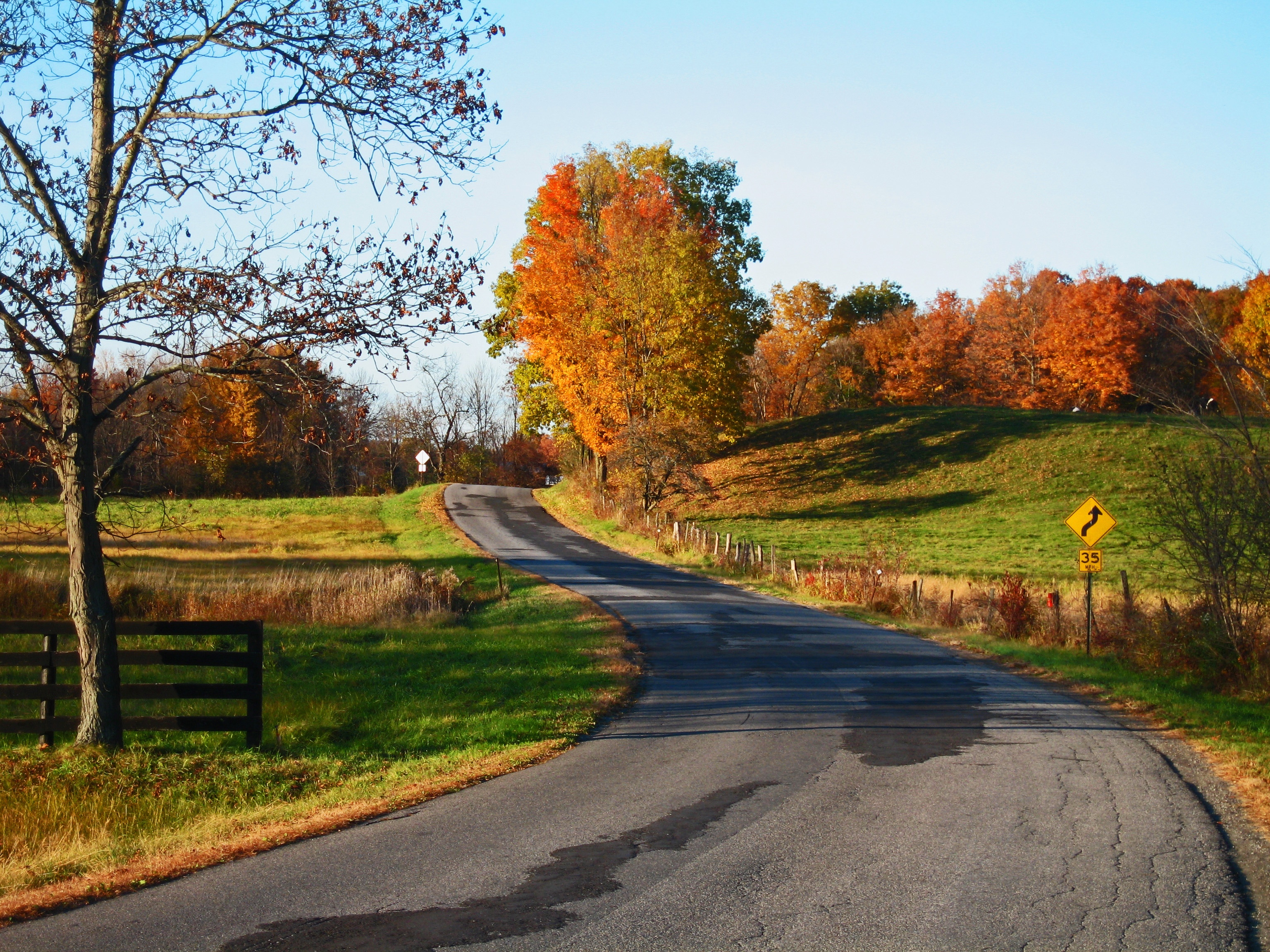 New York State Fall Landscape with Winding Road HD Wallpaper