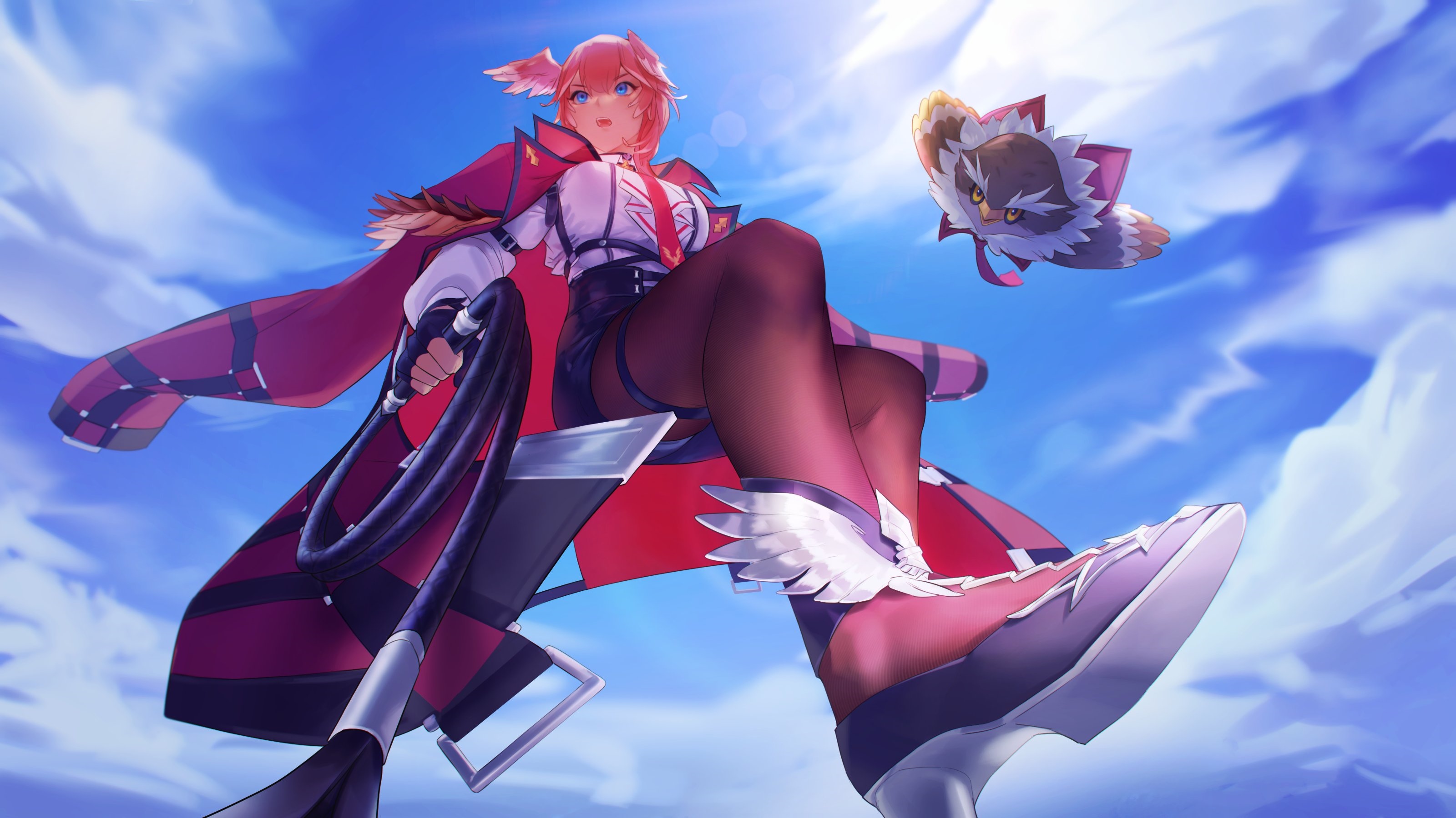 Girl with a whip and a creature in the sky HD Wallpaper