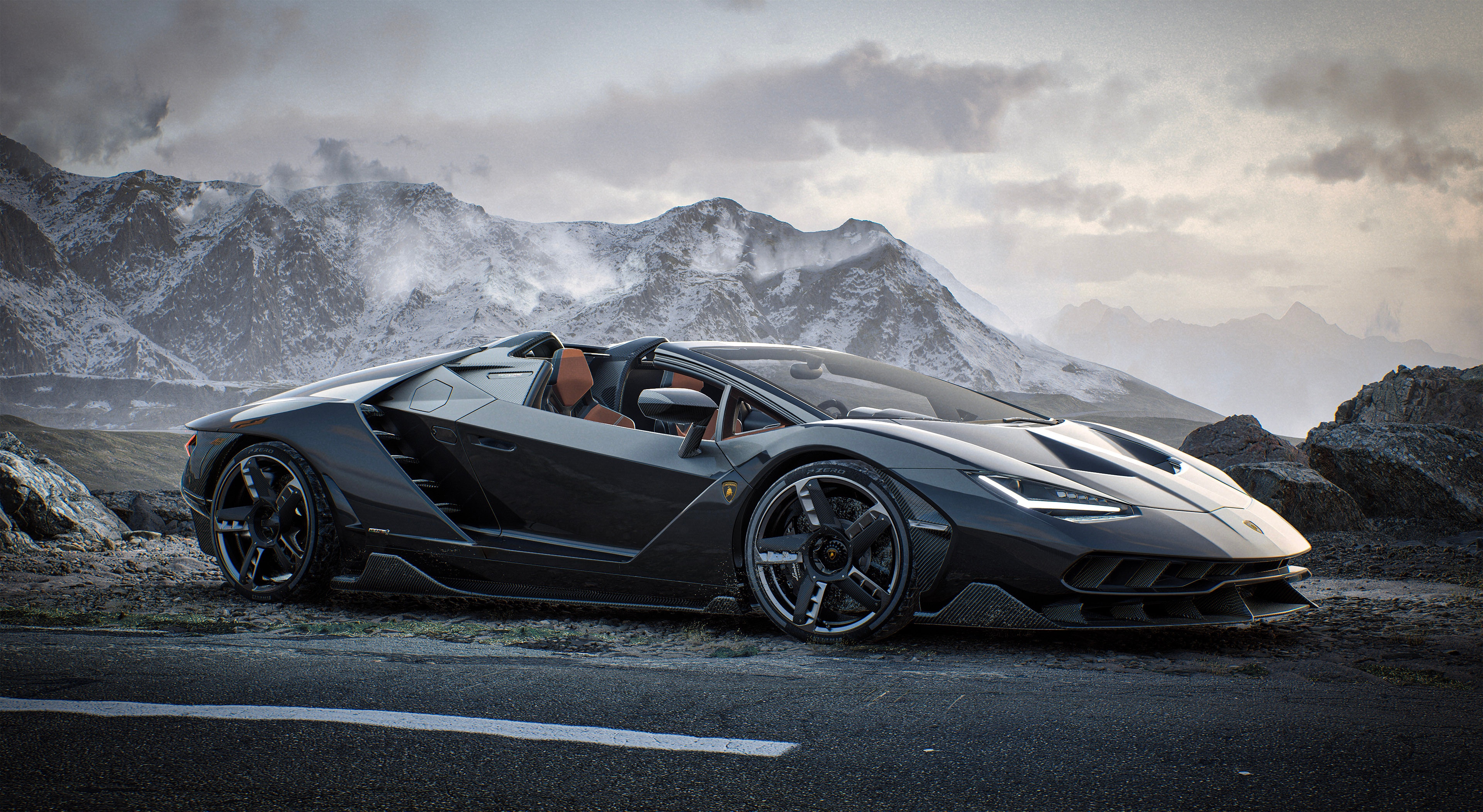 4K Lamborghini Centenario in Snowy Mountains HD Wallpaper