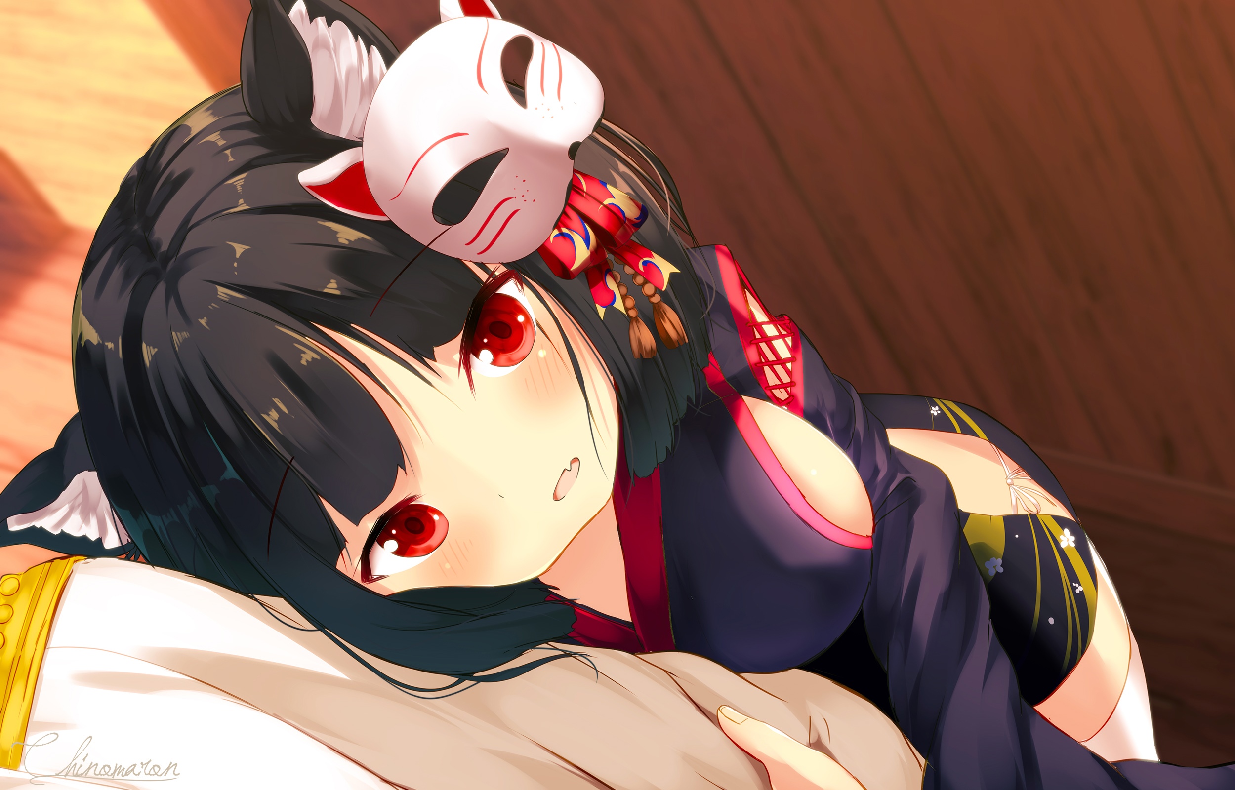 Azur Lane Yamashiro with Fox Mask HD Wallpaper