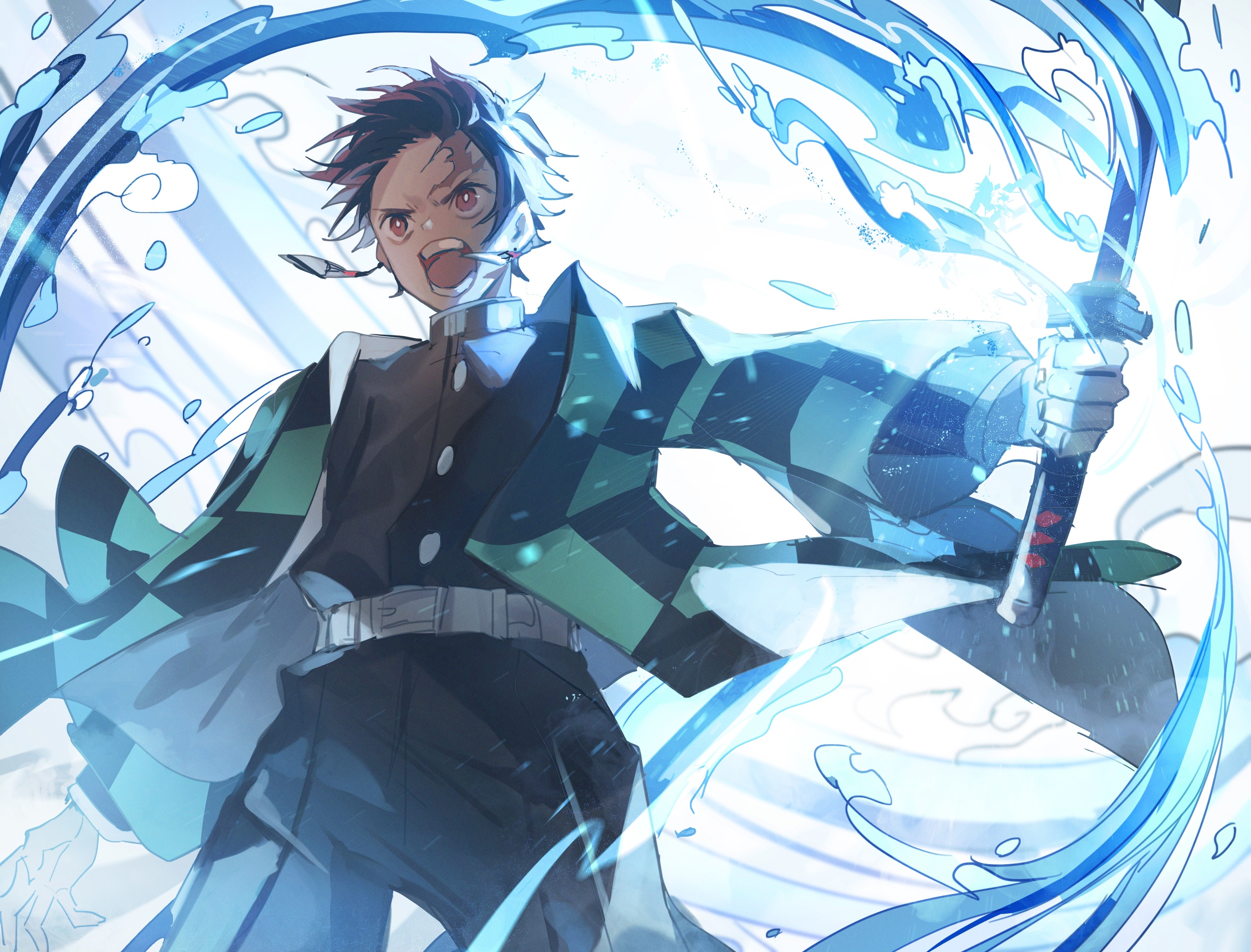 Kamado Tanjiro using Water Breathing in Kimetsu no Yaiba HD Wallpaper