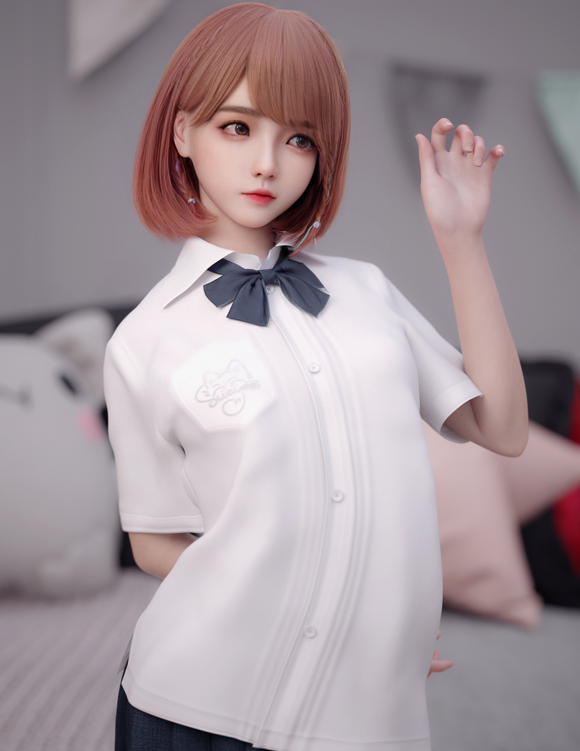 Fantasy girl with pink hair and blue bow tie HD Phone Wallpaper