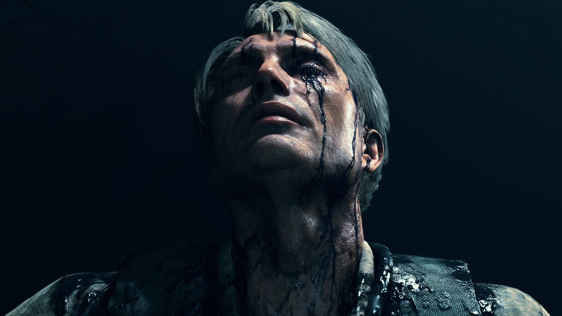 Death Stranding screenshot of a man with black tears HD Wallpaper