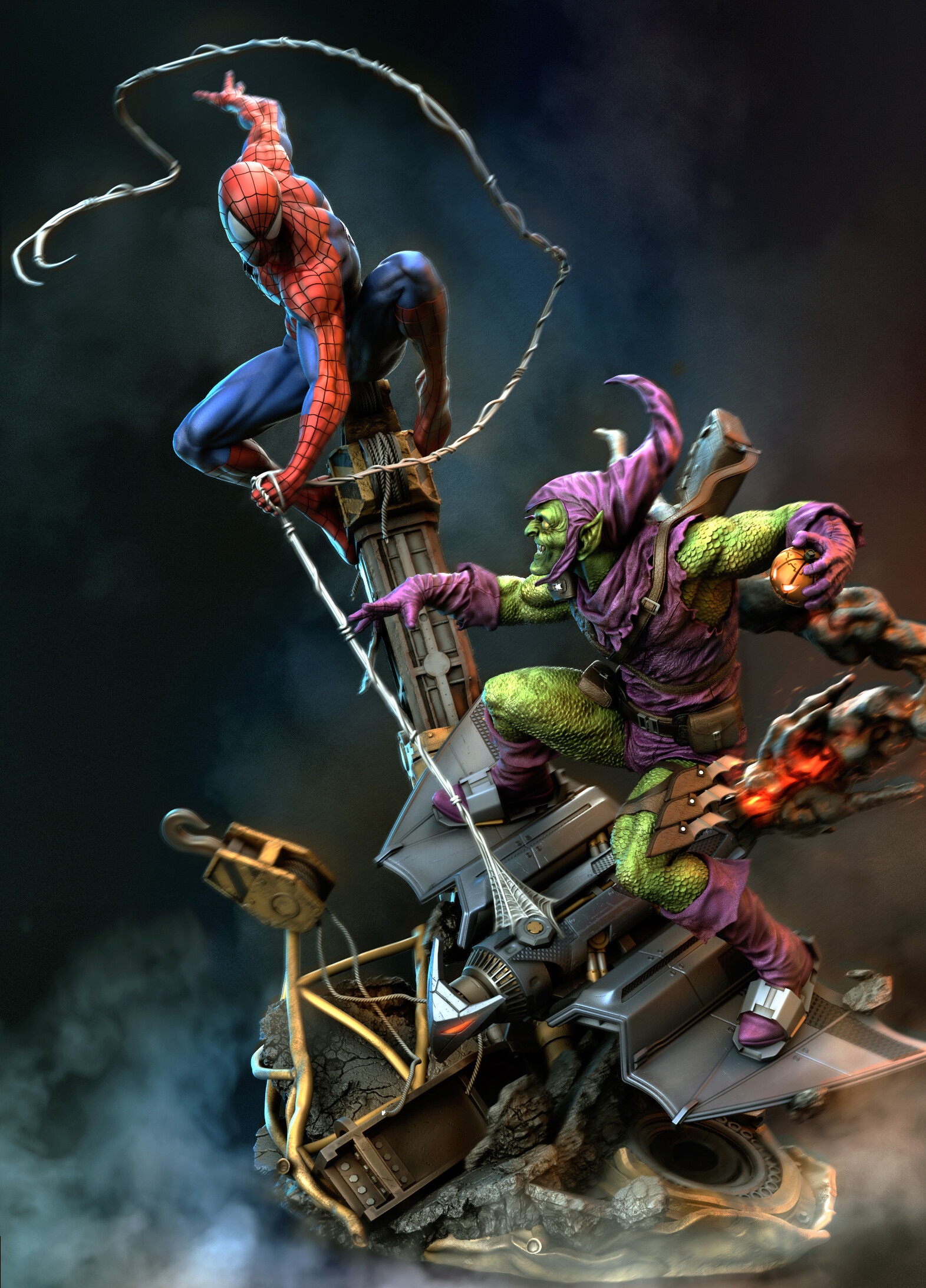 Spider-Man and Green Goblin Battle Diorama HD Phone Wallpaper